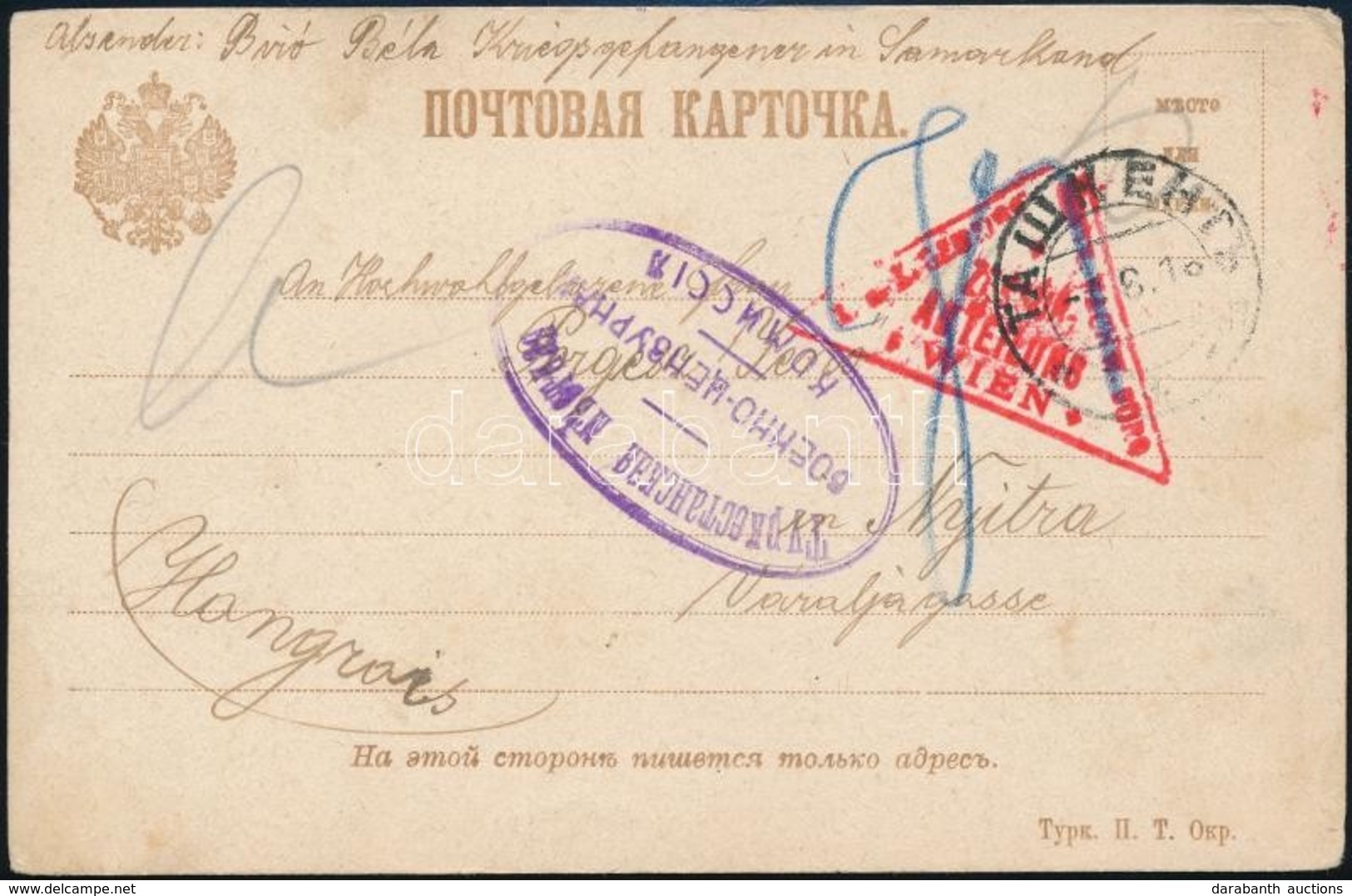 1916 Hadifogoly Levelez?lap Taskent-Nyitra / POW Postcard - Altri & Non Classificati