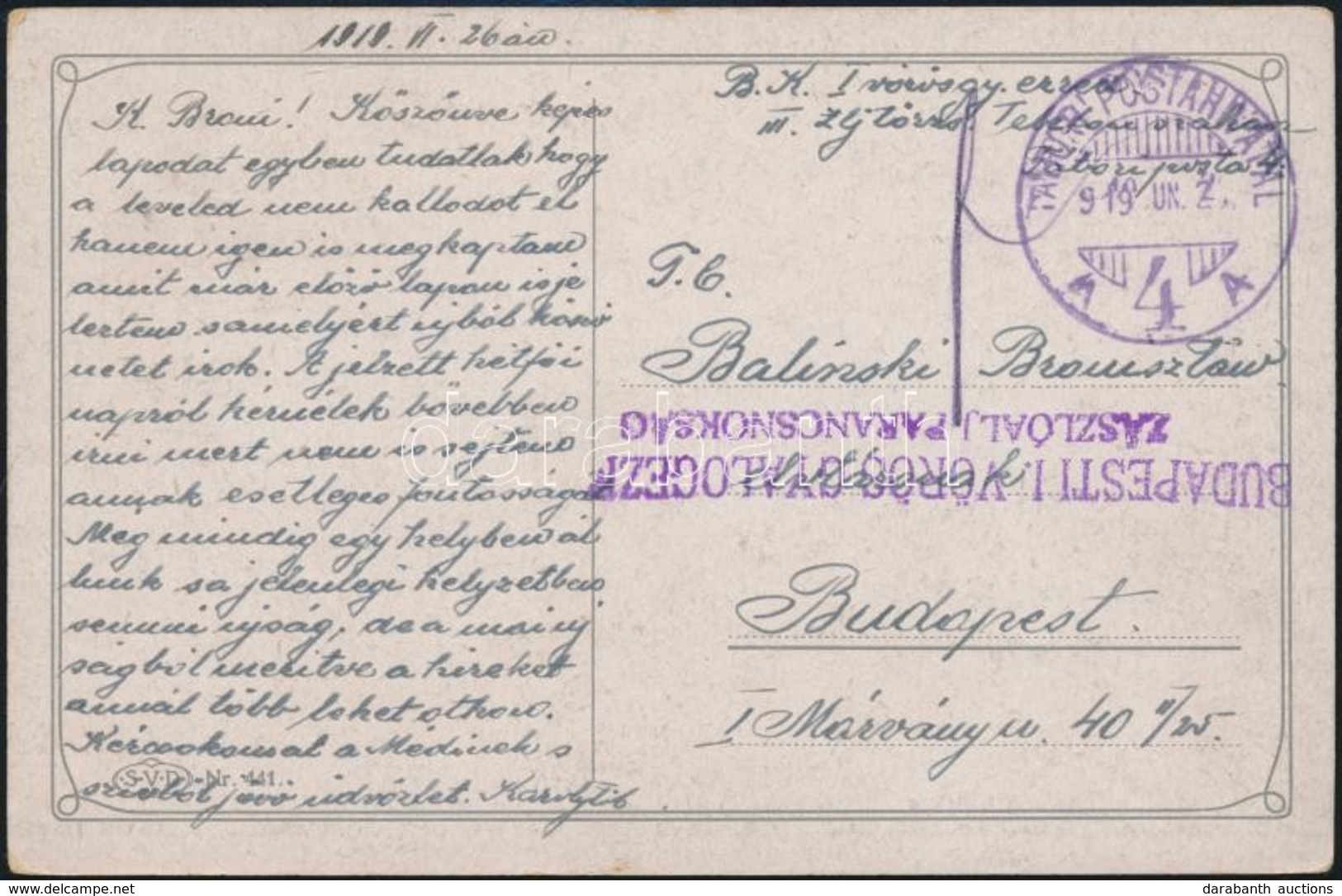 1919 Vörös Hadsereg Tábori Postai Levelez?lap / Red Army Field Postcard 'BUDAPESTI I. VÖRÖS GYALOGEZRED ZÁSZLÓALJ PARANC - Altri & Non Classificati