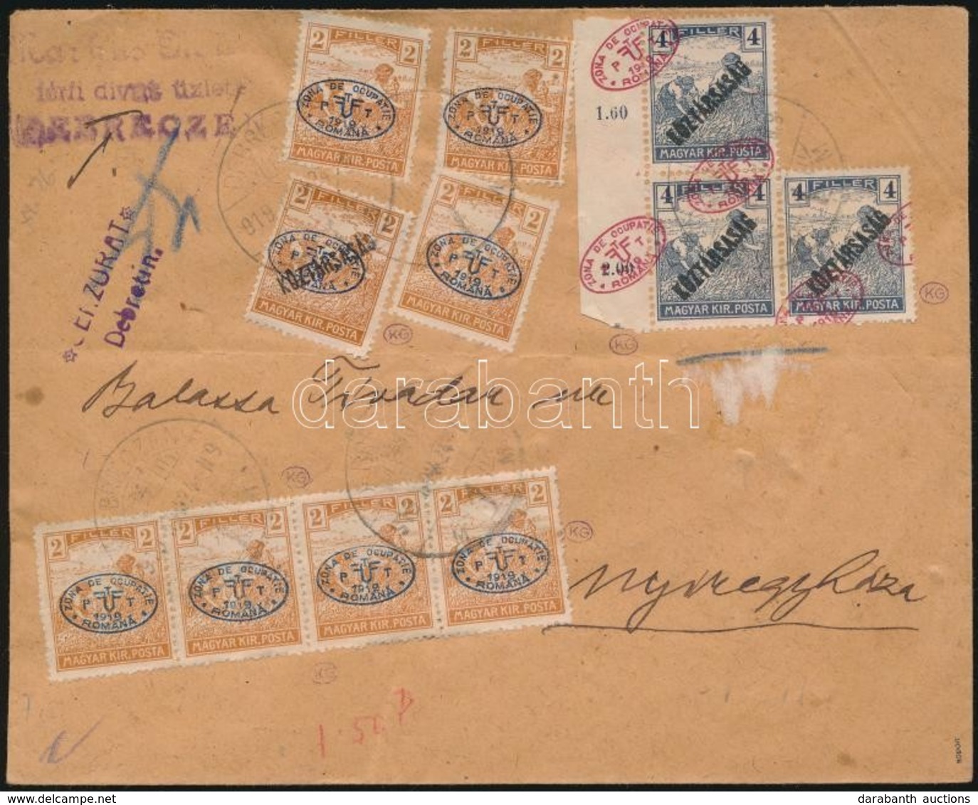 1919 Levél 11 Bélyeggel Bérmentesítve, Közte Elcsúszott Felülnyomások / Cover With 11 Stamps Franking. Signed: Bodor - Altri & Non Classificati