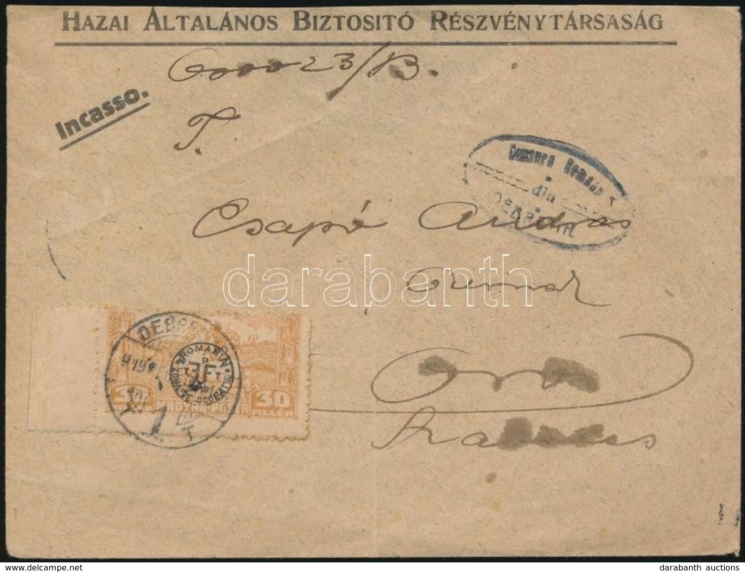 1919 Levél Román Cenzúrával / Censored Cover. Signed: Bodor - Altri & Non Classificati