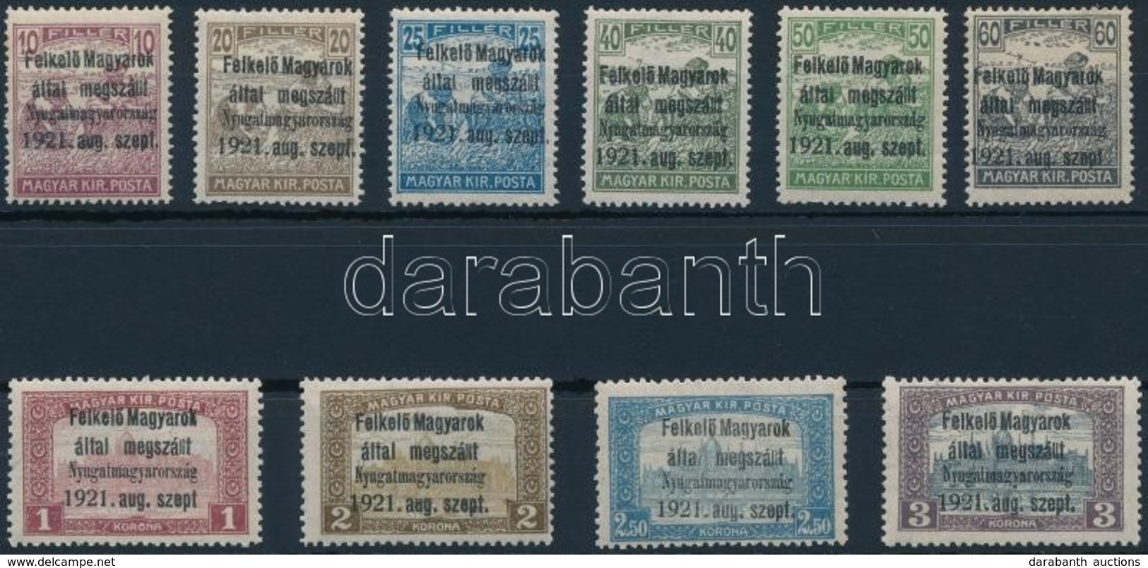 ** * Nyugat-Magyarország I. 1921 Teljes Sor / Mi 1-10. Signed: Bodor (60f Falcos / Hinged) - Altri & Non Classificati