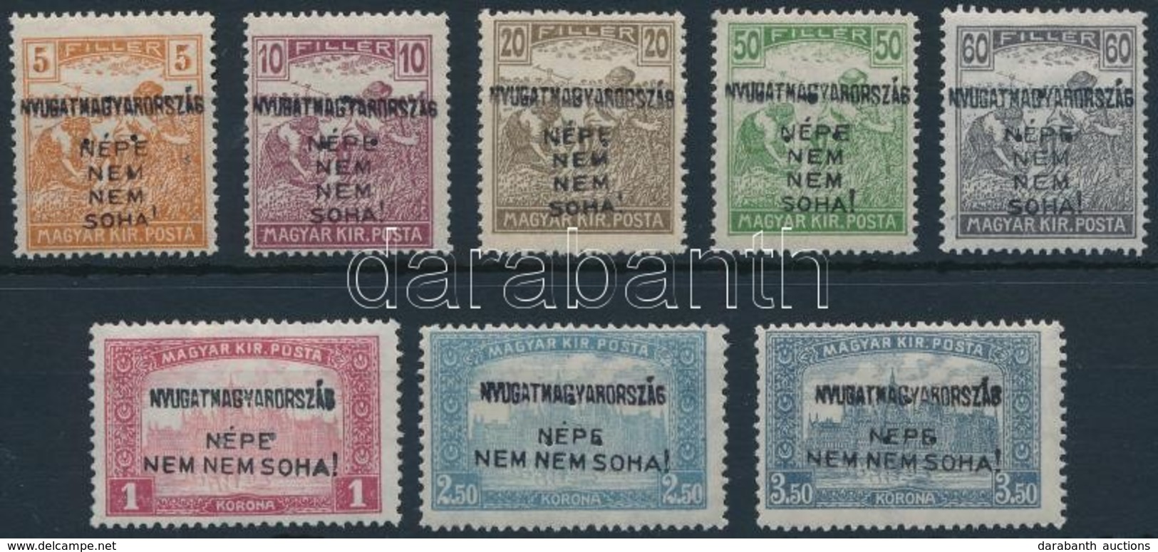 * Nyugat-Magyarország IV. 1921 8 Klf Bélyeg Hármaslyukasztással (21.750) / 8 Different Stamps With 3 Hole Punching. Sign - Altri & Non Classificati
