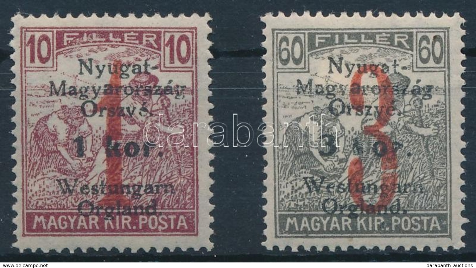 ** * Nyugat-Magyarország VI. 1921 1K és 3K Törött Számokkal (a 3K-s értéknél Ez Ritka Lemezhiba!) / Mi 64, 66 With Plate - Altri & Non Classificati