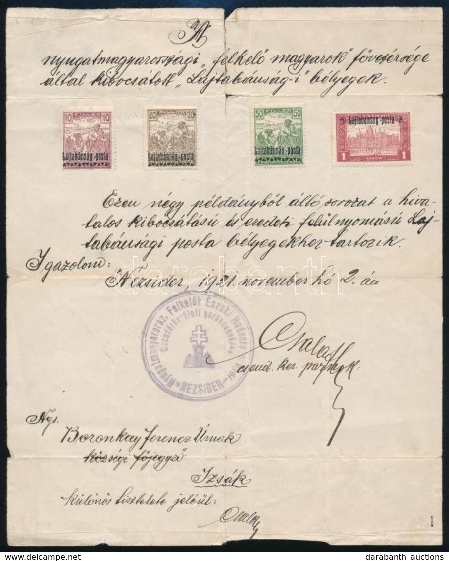 1921 Lajtabánság Igazolás 4 Db Bélyeggel. Signed: Bodor - Altri & Non Classificati