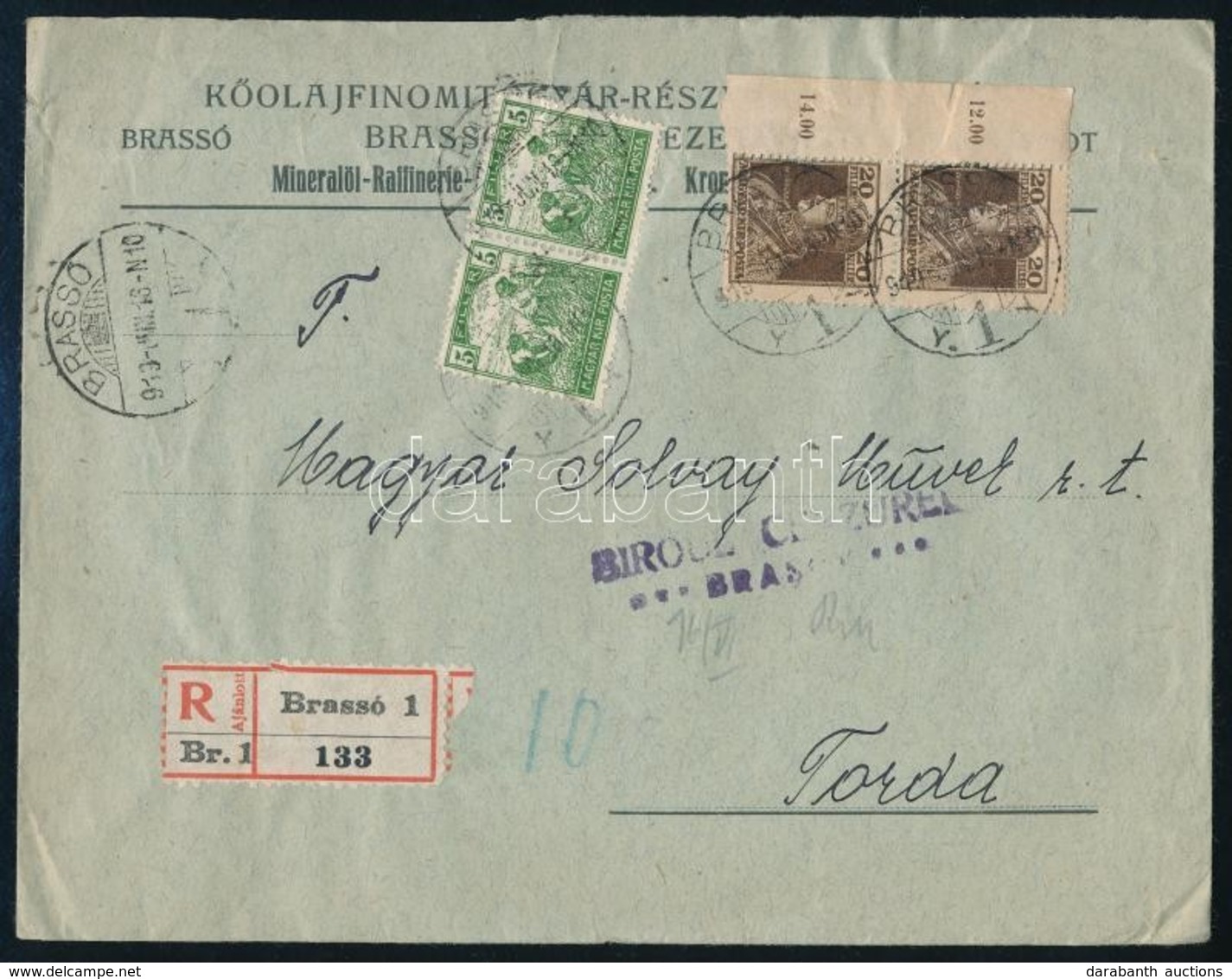 1919 Ajánlott Levél Arató 2 X 5f + Károly 2 X 20f Bérmentesítéssel / Registered Cover With 50f Mixed Frankinf 'BIROUL CE - Altri & Non Classificati