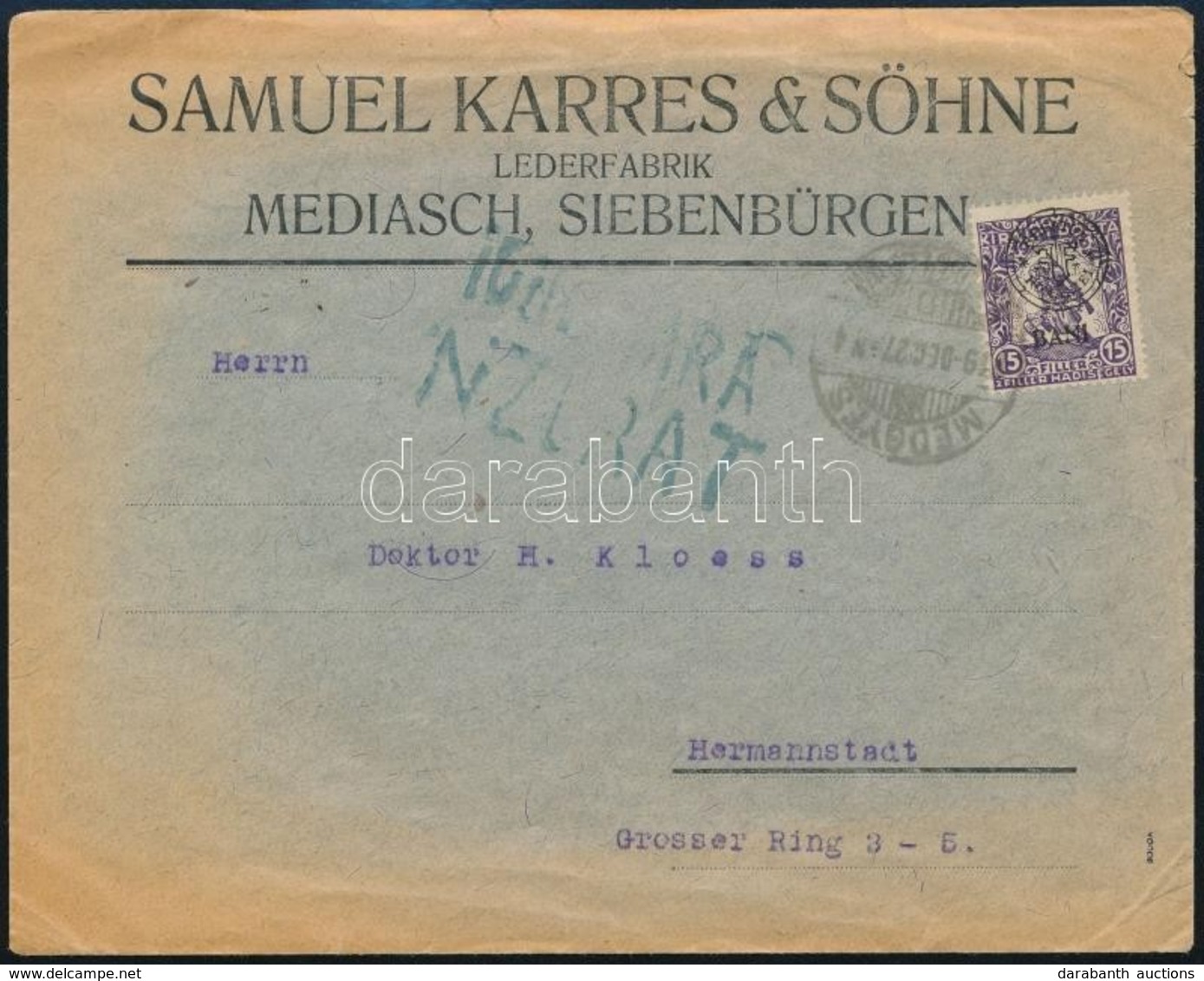 1919 Levél Kolozsvár Hadisegély 15f Bélyeggel Bérmentesítve / Cover 'MEDGYES' Signed: Bodor - Altri & Non Classificati