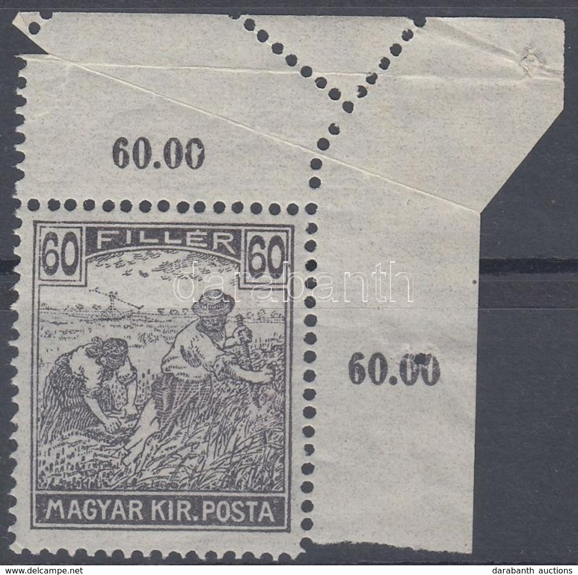 ** 1920 Arató 60f ívsarki Elfogazással / Mi 331 Corner Piece With Perforation Error - Altri & Non Classificati