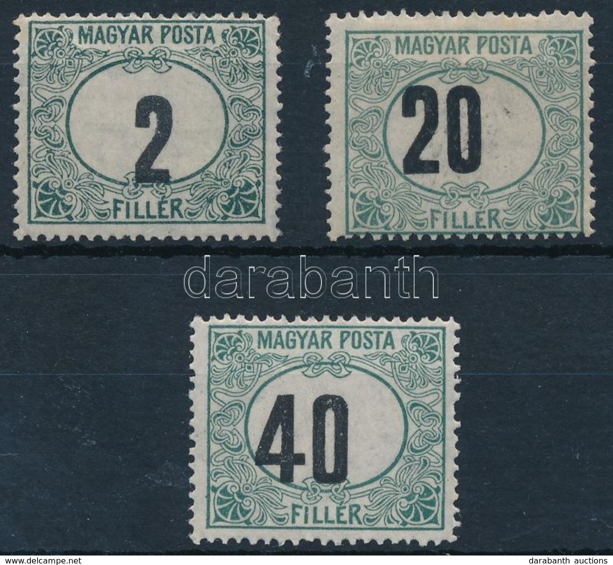 ** * 1920 Magyar Posta Portó 2f, 20f, 40f Eltolódott értékszámokkal / Postage Due Mi 52, 55, 56 With Shifted Numerals - Other & Unclassified