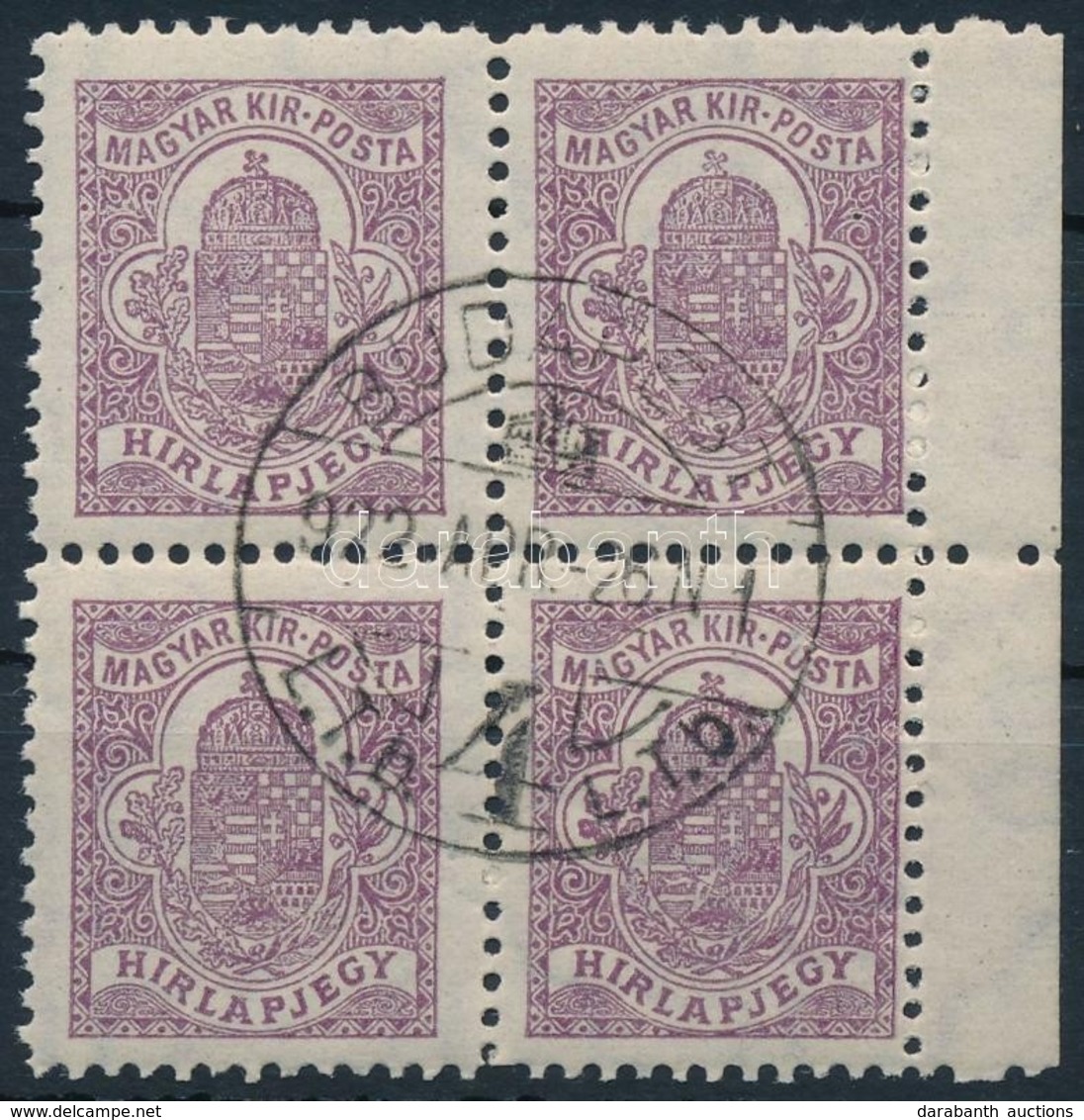 O 1921 Hírlapbélyeg Négyestömb Magánfogazással / Newspaper Stamp Block Of 4 With Private Perforation - Altri & Non Classificati