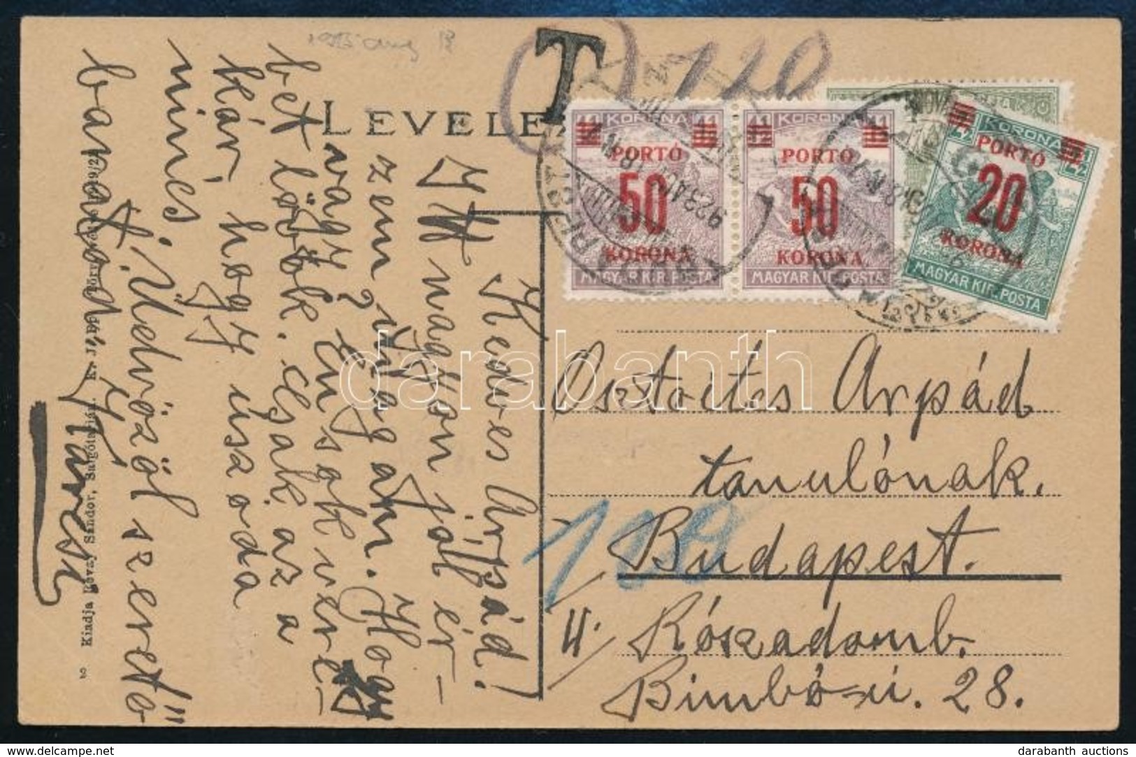 1923 Képeslap 120K Kisegít? Portóval / Postcard With 120K Postage Due - Altri & Non Classificati