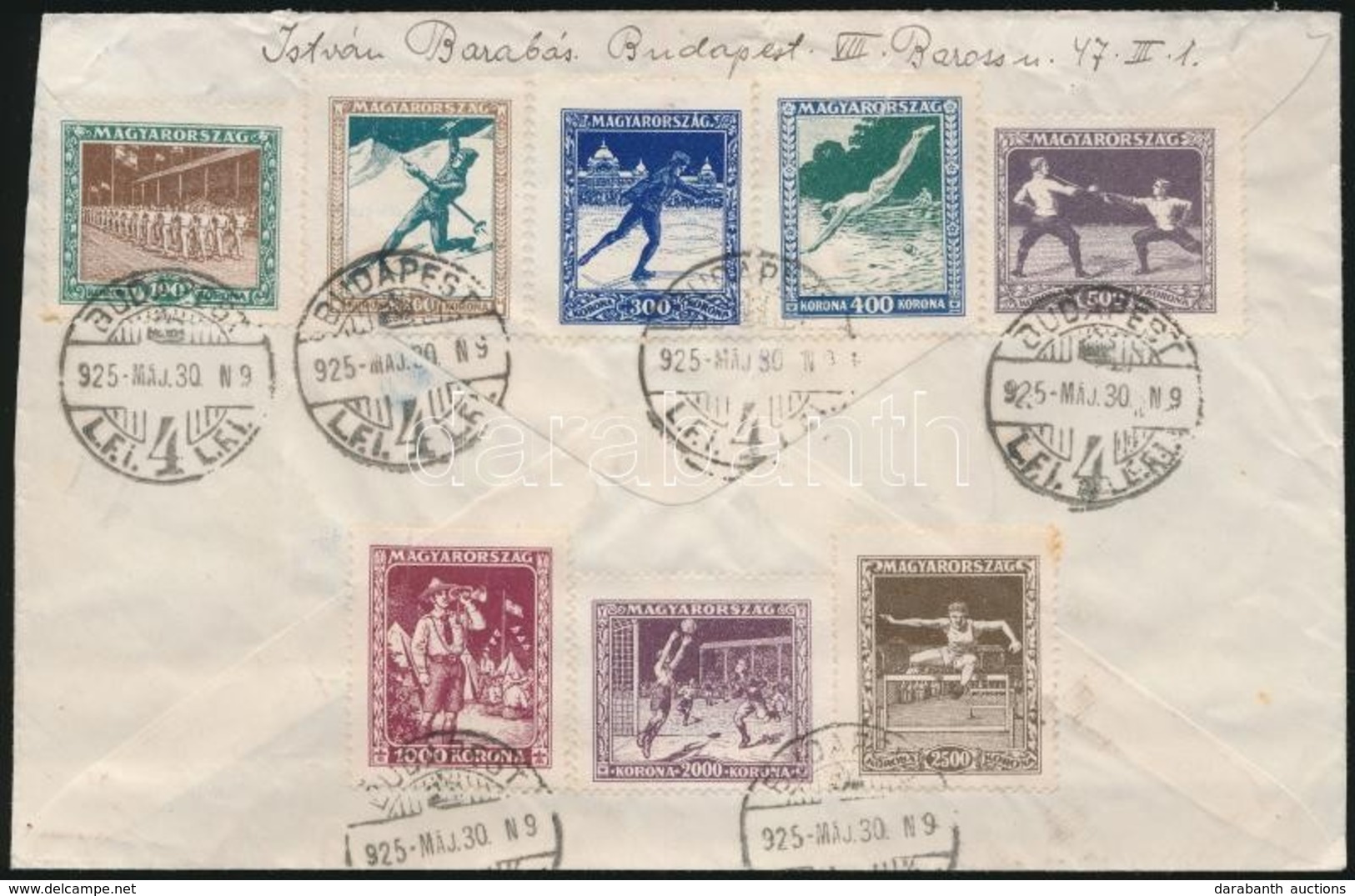 1925 Sport Sor és Koronás Madonna 3000K Ajánlott Levélen Hollandiába / Mi 378 + 403-410 On Registered Cover To Netherlan - Altri & Non Classificati