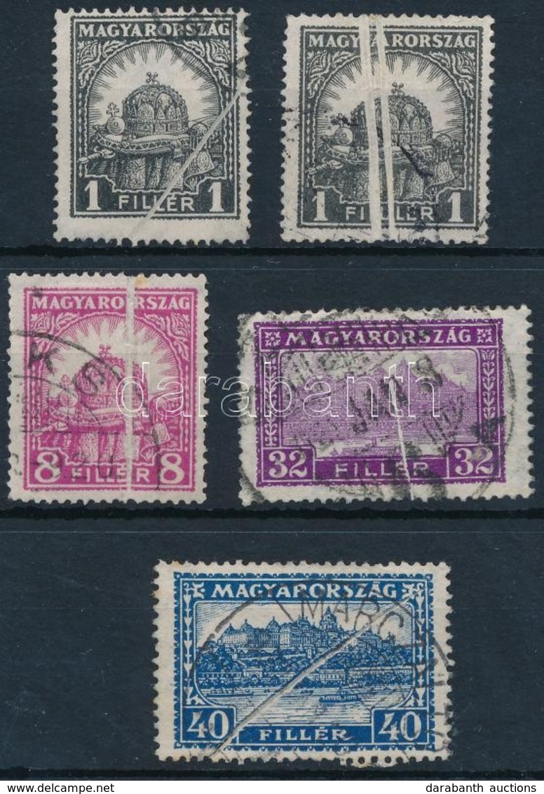 O 1926-1928 5 Db (4 Klf) Peng?-fillér Bélyeg Papírránccal / 5 Stamps (4 Different) With Paper Crease - Other & Unclassified