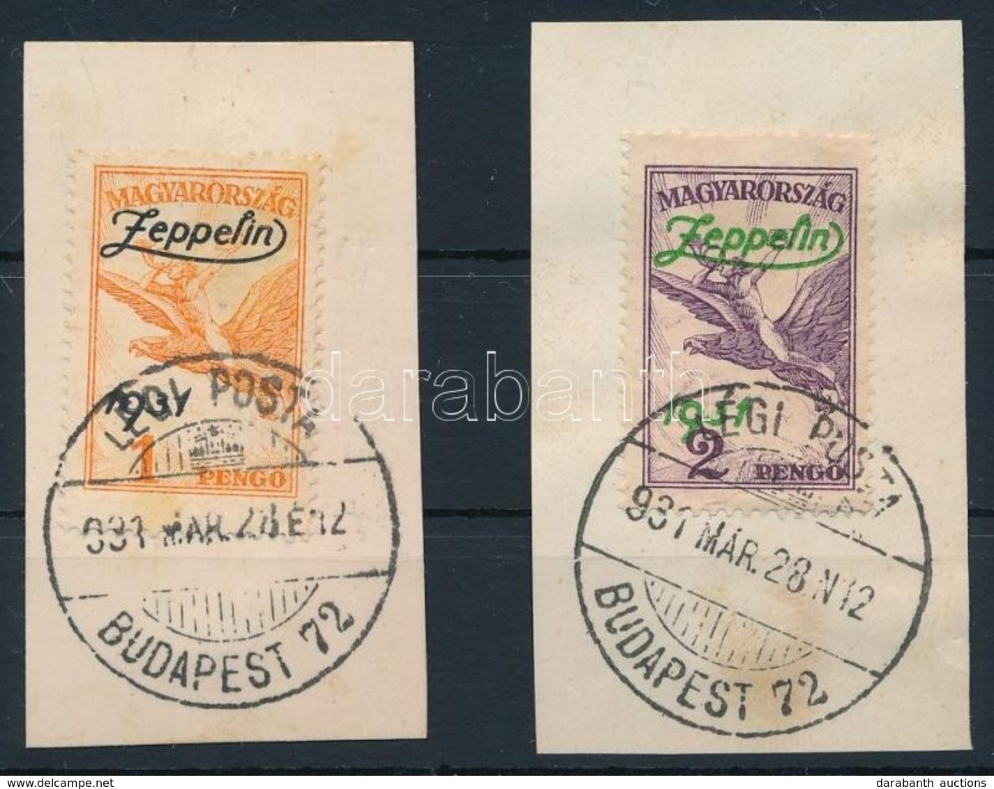 1931 Zeppelin Sor 2 Kivágáson (24.000) / Mi 478-479 On 2 Cuttings - Altri & Non Classificati