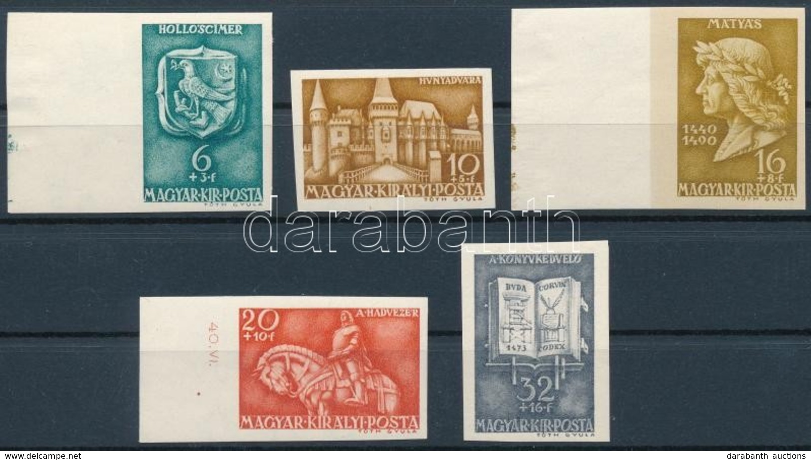 * 1940 Mátyás Király Vágott Sor (**60.000) / Mi 633-637 Imperforate Set - Other & Unclassified