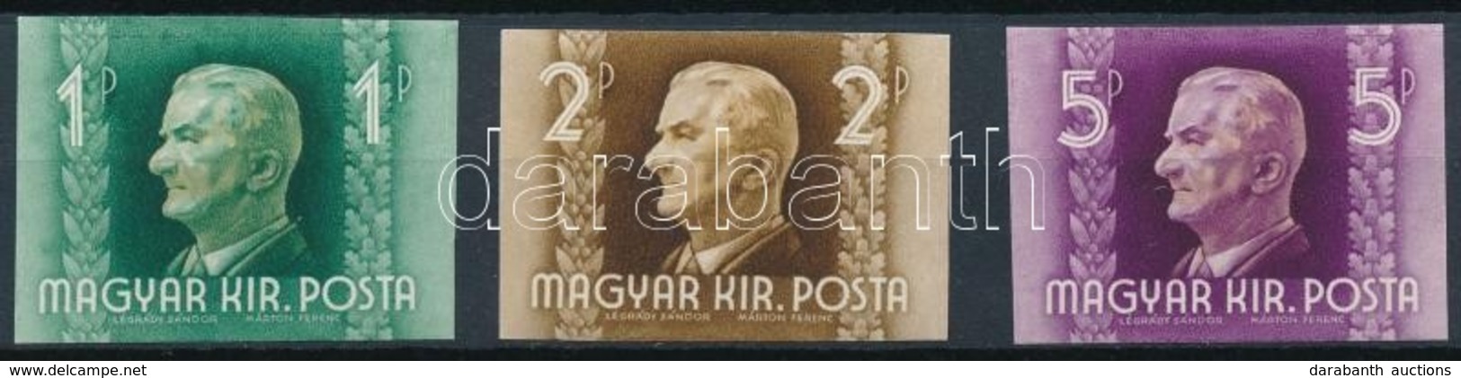 ** 1941 Kormányzói Arcképsor (II.) Vágott Sor (25.000) / Mi 657-659 Imperforate Set - Other & Unclassified