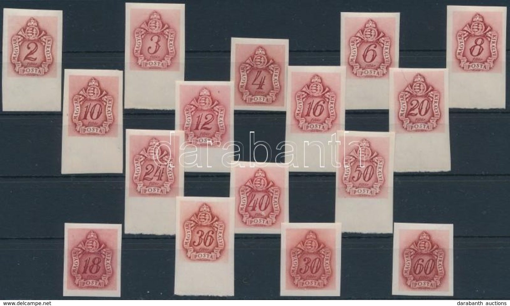 ** 1941 Barnaportó (II.) Vágott Sor, Ritka (8.000) / Mi Postage Due 144-159 Imperforate Set - Sonstige & Ohne Zuordnung