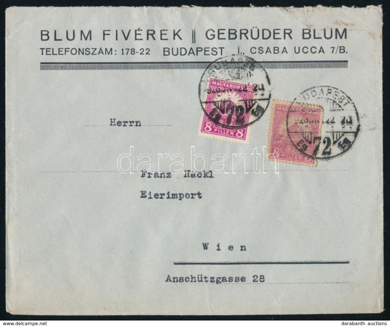 1926 Céges Levél Peng?-fillér 2 X 8f Bérmentesítve, Az Egyik Bélyeg Valószín?leg Korábban Leáztatott / Business Cover Wi - Other & Unclassified