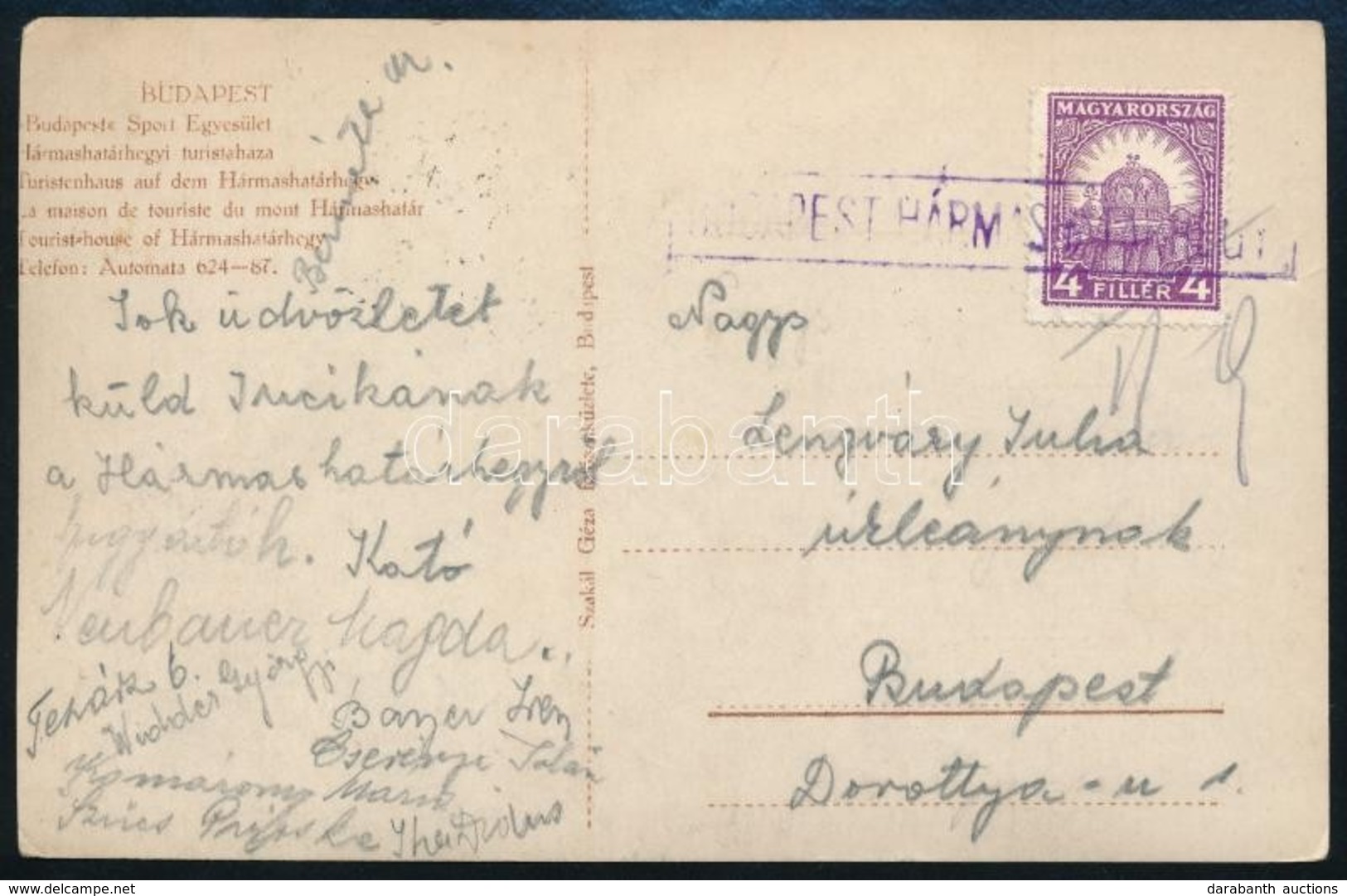 ~1926 Képeslap / Postcard 'BUDAPEST HÁRMASHATÁRHEGY' - Other & Unclassified