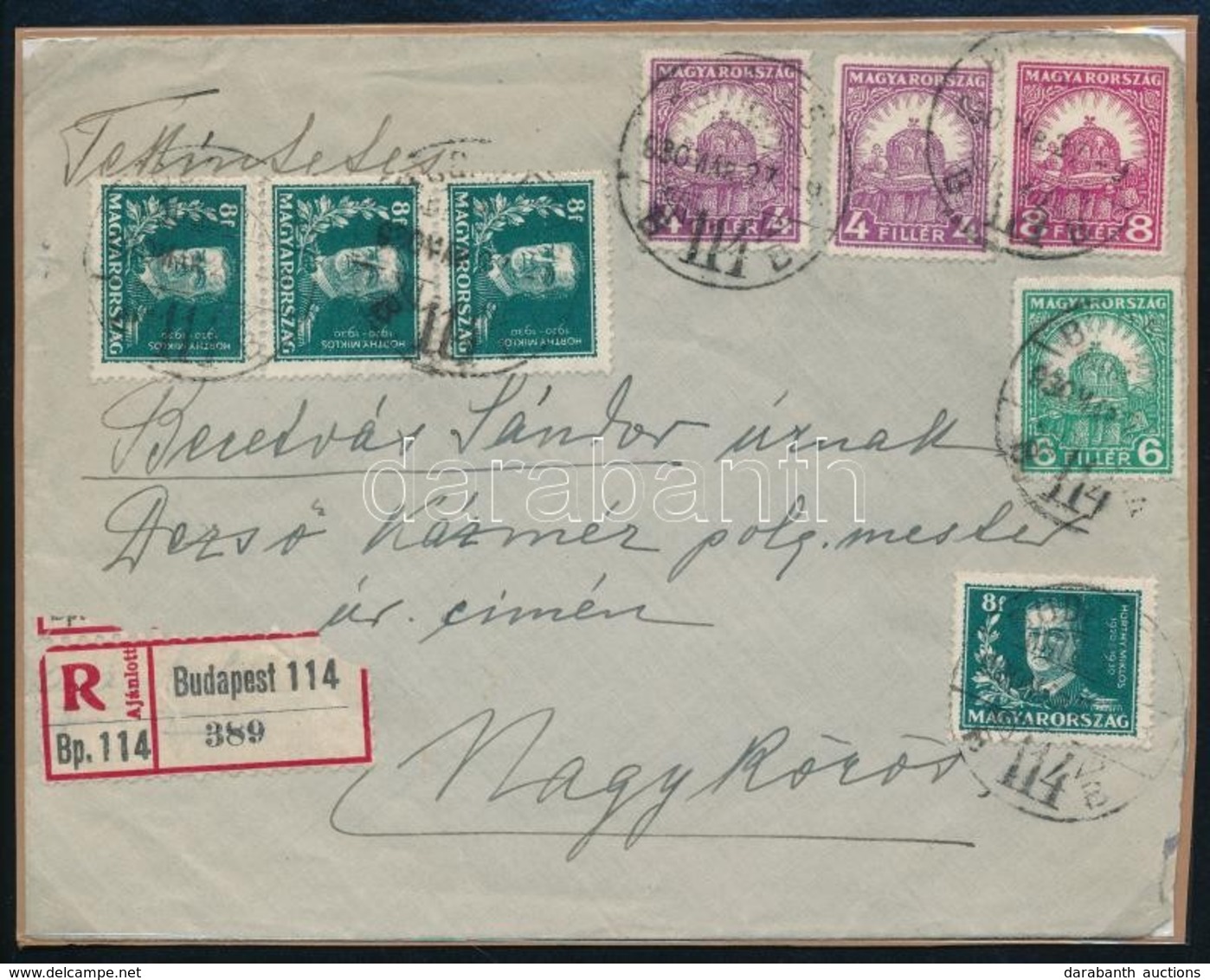 1930 Ajánlott Levél 8 Bélyeges Bérmentesítéssel Nagyk?rösre / Registered Cover With 8 Stamps Franking - Altri & Non Classificati