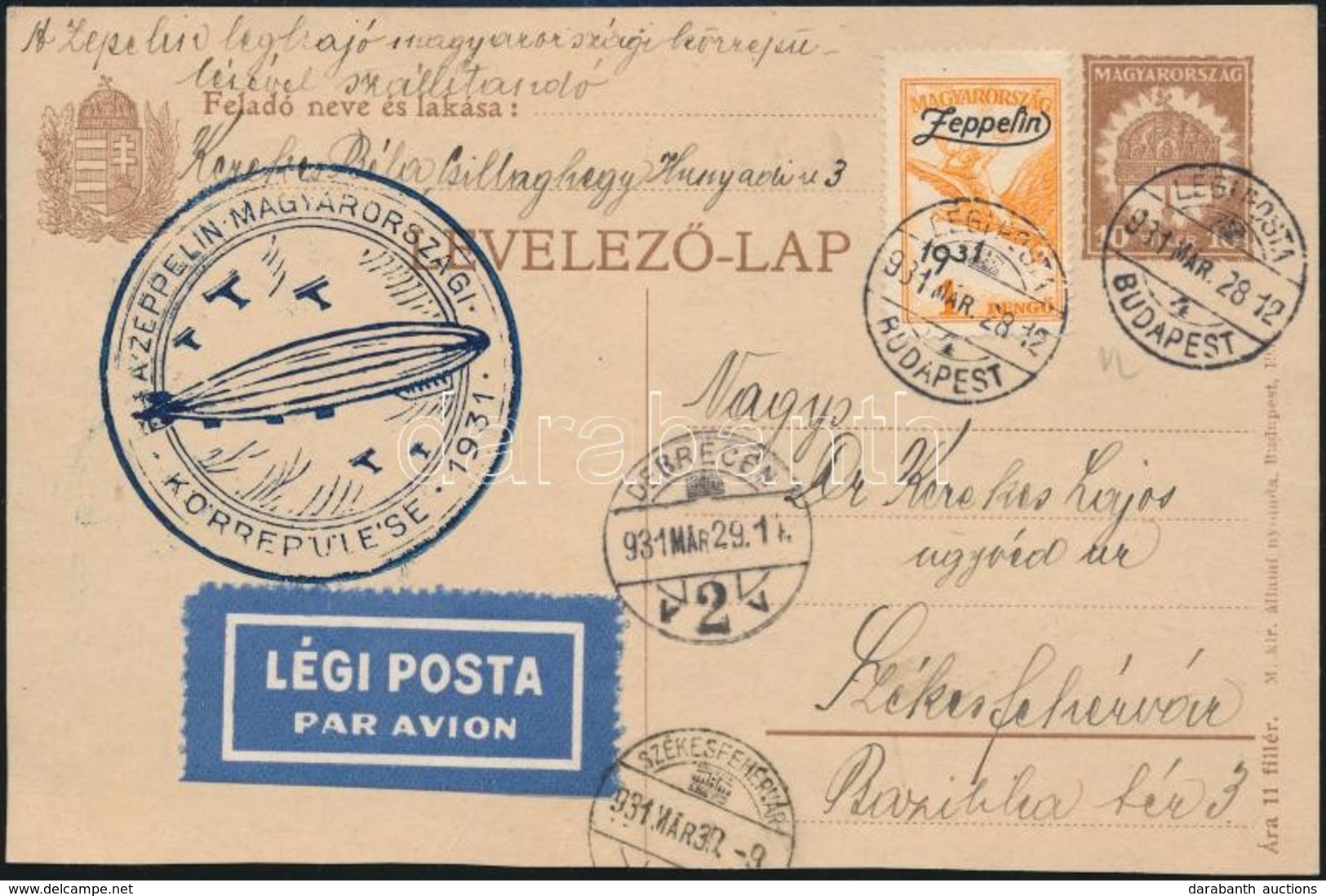 1931 Zeppelin Magyarországi Körrepülése Levelez?lap 1P Zeppelin Bélyeggel  / Zeppelin Hungary Round Flight Postcard With - Other & Unclassified