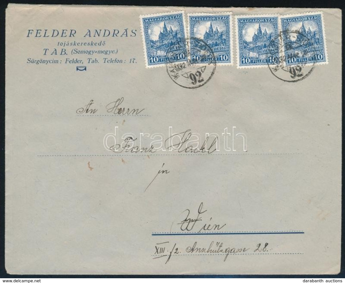 1932 Levél Peng?-fillér 4 X 10f Bérmentesítéssel 'KAPOSVÁR-SIÓFOK' Vasúti Bélyegzéssel / Cover With Railway Cancellation - Other & Unclassified