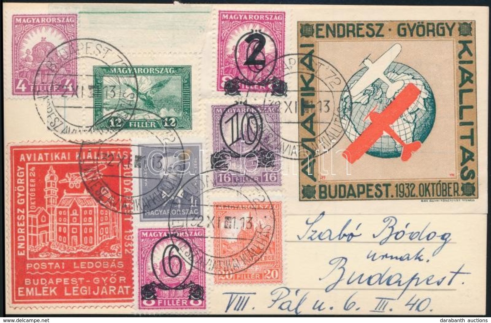 1932 Képeslap Az Endresz György Aviatikai Kiállításról 7 Klf Bélyeggel Bérmentesítve / Postcard With 7 Different Stamps  - Altri & Non Classificati