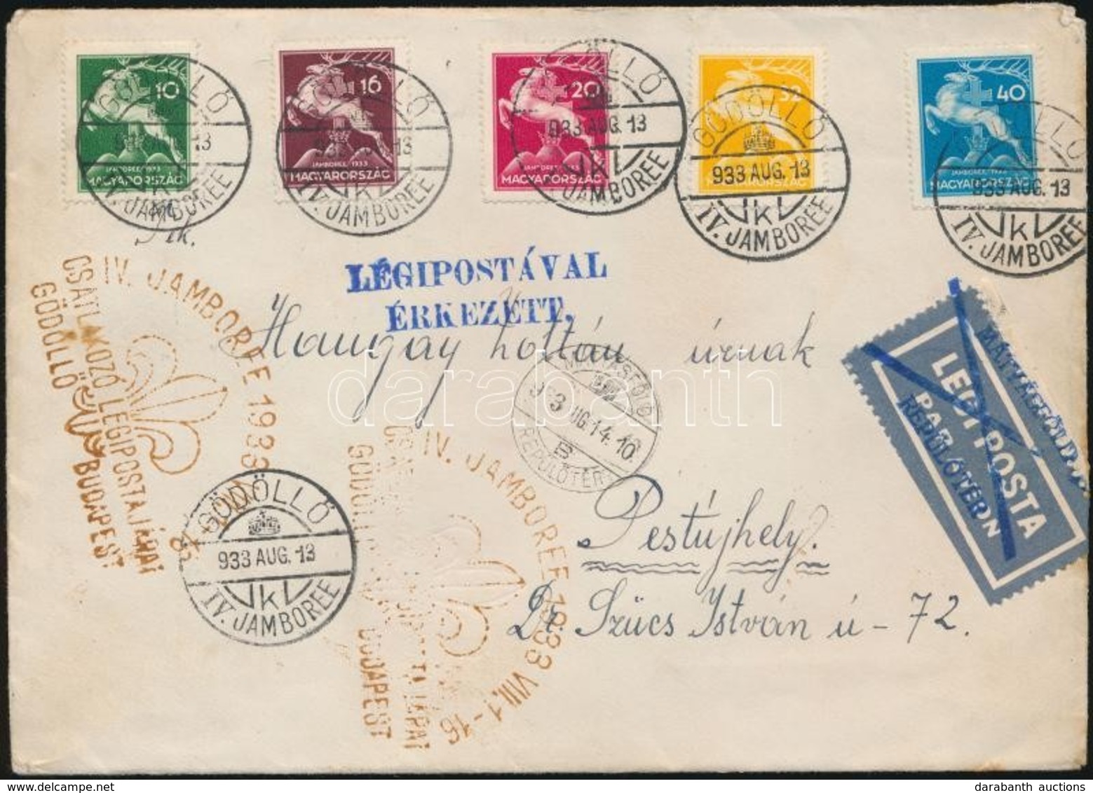 1933 Cserkész Sor Alkalmi Bélyegzéssel Jamboree Légiposta Levélen  / Mi 511-515 With Special Cancellation On Jamboree Ai - Altri & Non Classificati