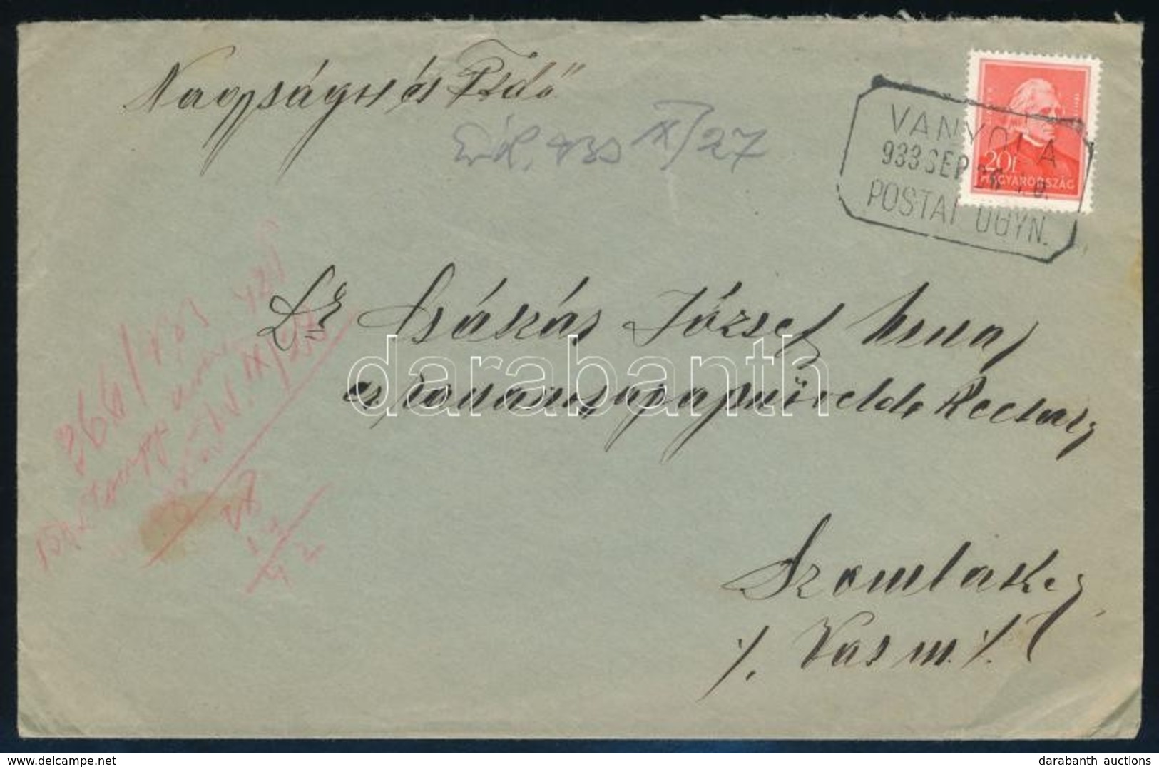 1933 Levél VANYOLA Postaügynökségi Bélyegzéssel / Cover With Postal Agency Postmark - Other & Unclassified