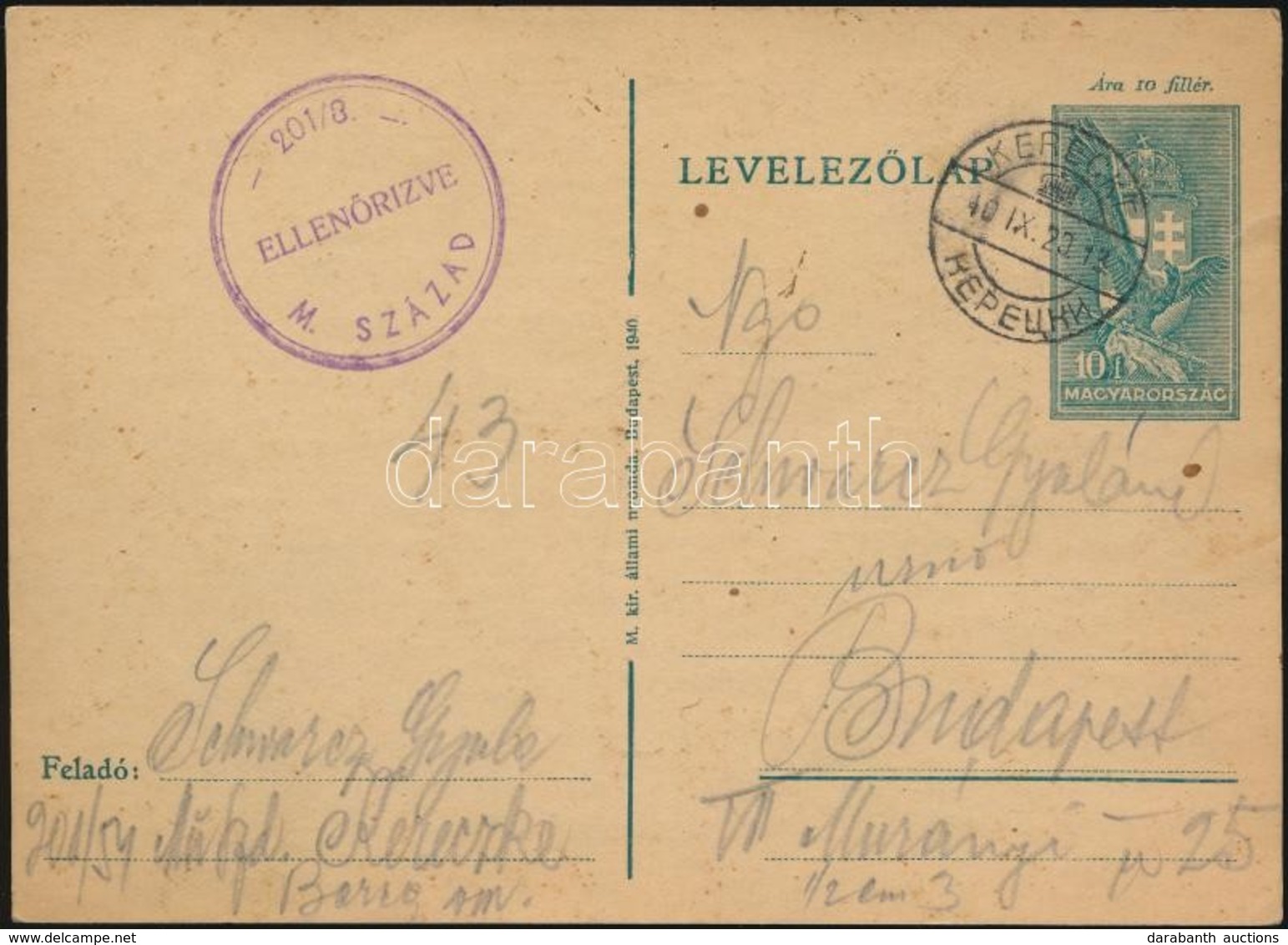 1940 Cenzúrás Munkaszolgálatos Levelez?lap A Kárpátaljai Kereckér?l / Censored Postcard From Jewish Labour Serviceman Fr - Altri & Non Classificati