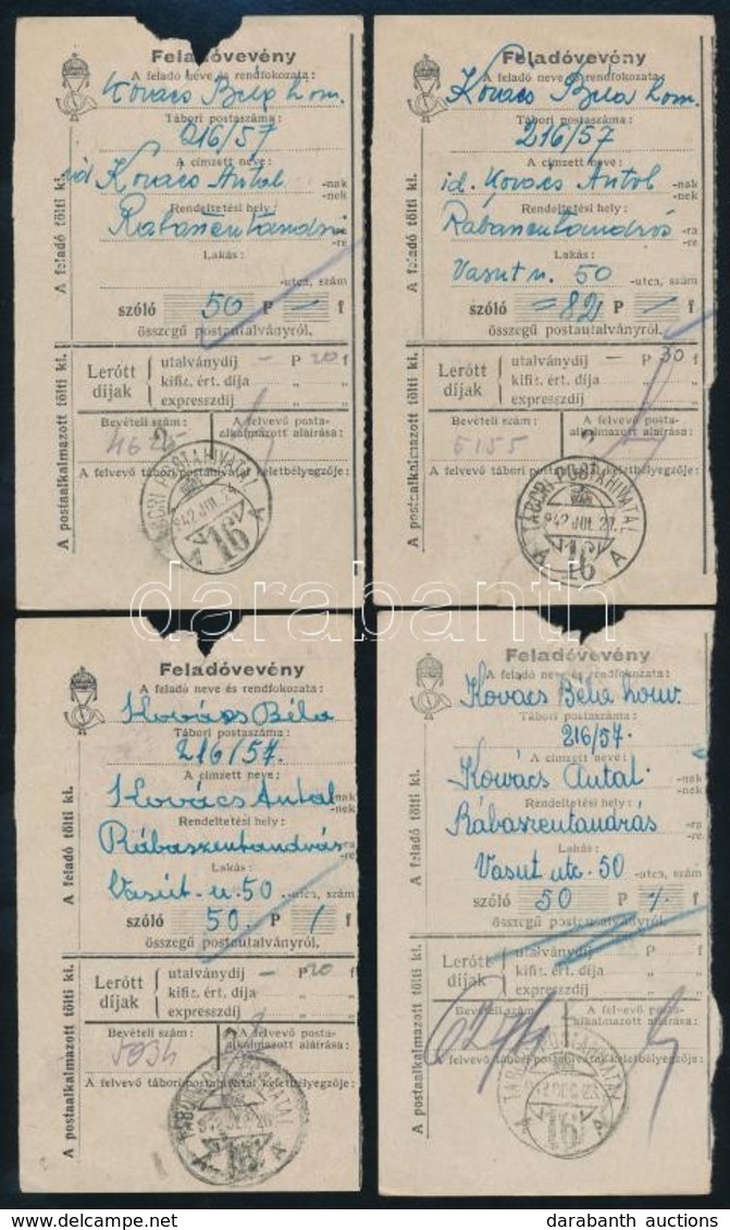 1942 4 Db Tábori Posta Pénzes Feladóvevény / Field Post Money Order Receipts, 4 Pieces - Altri & Non Classificati