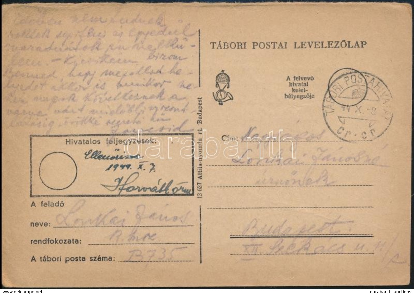 1944 Tábori Posta Levelez?lap, Az Attila Nyomda Kiadása / Field Postcard, Attila Printing House - Other & Unclassified