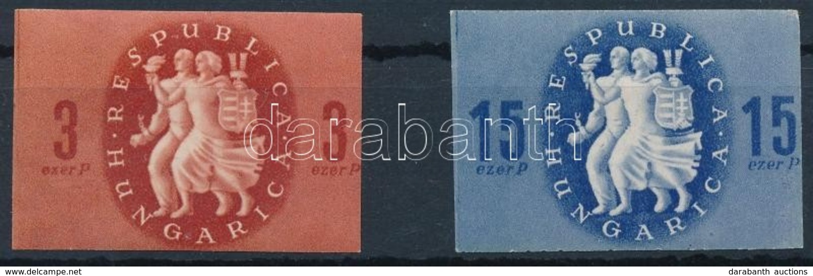 ** 1946 Köztársasági Emlék Vágott Sor (15.000) / Mi 878-879 Imperforate Set - Altri & Non Classificati