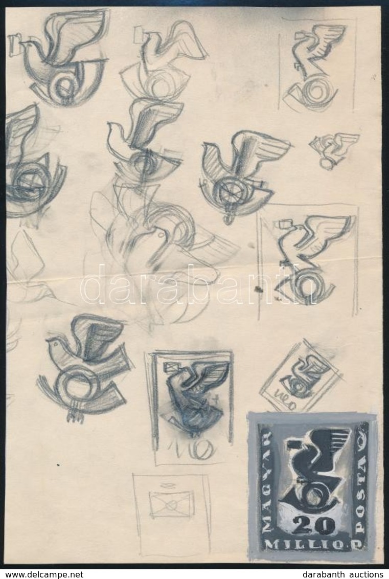 1946 Konecsin György Grafikusm?vész Vázlatai A Milliós Sorozathoz / Sketches Of Gy. Konecsni To The Definitive Issue Mi  - Altri & Non Classificati