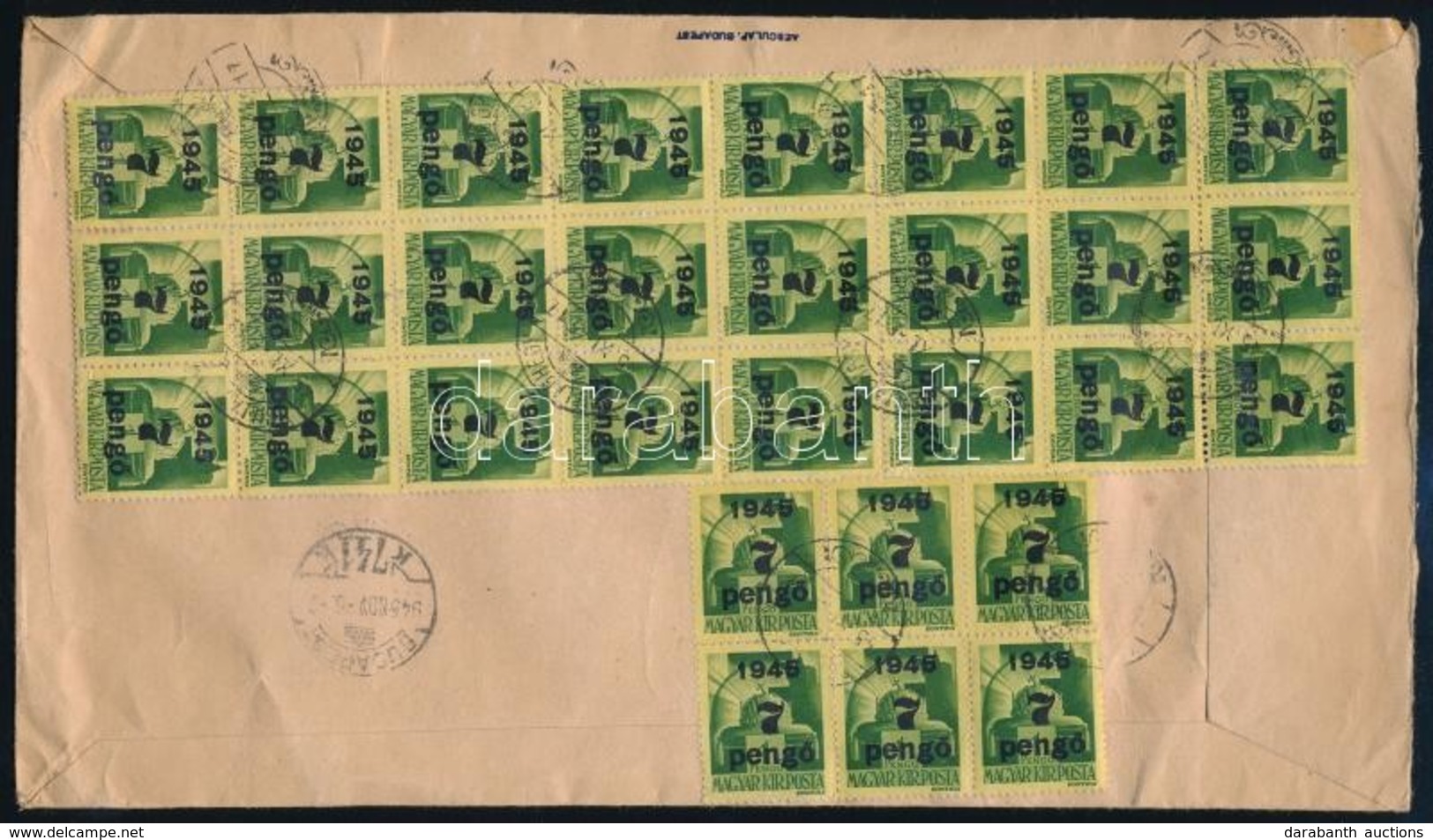 1945 (4. Díjszabás) Ajánlott Levél Szükségragjeggyel és 30 Bélyeggel Bérmentesítve / Registered Cover With 30 Stamps Fra - Altri & Non Classificati