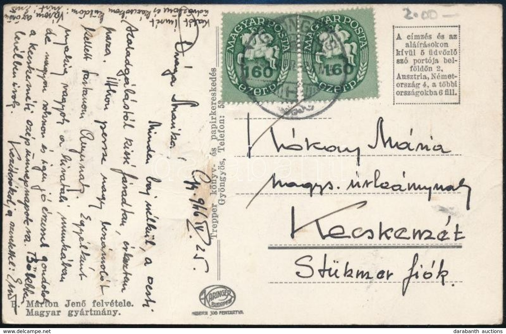 1946 (13. Díjszabás) Képeslap 4 Bélyeges Bérmentesítéssel / Postcard With 4 Stamps Franking 'GYÖNGYÖS' - Altri & Non Classificati