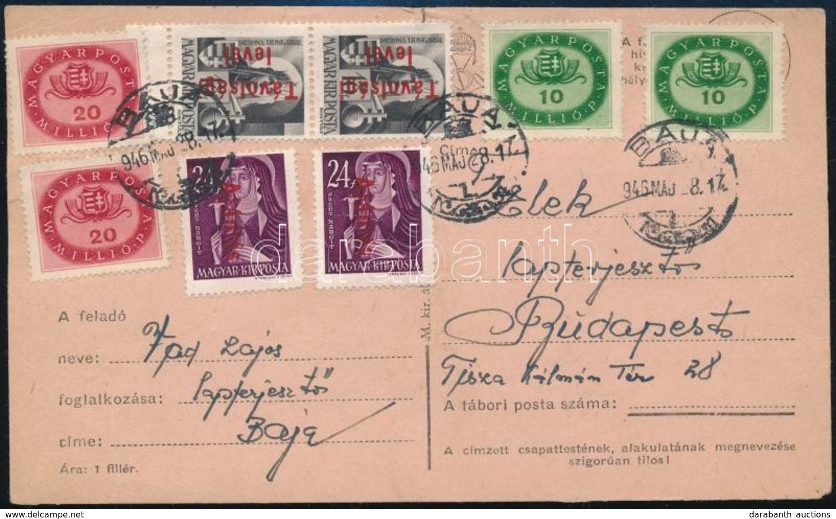 1946 (17. Díjszabás) Levelez?lap 8 Bélyeges Bérmentesítéssel / Postcard With 8 Stamps Franking - Altri & Non Classificati