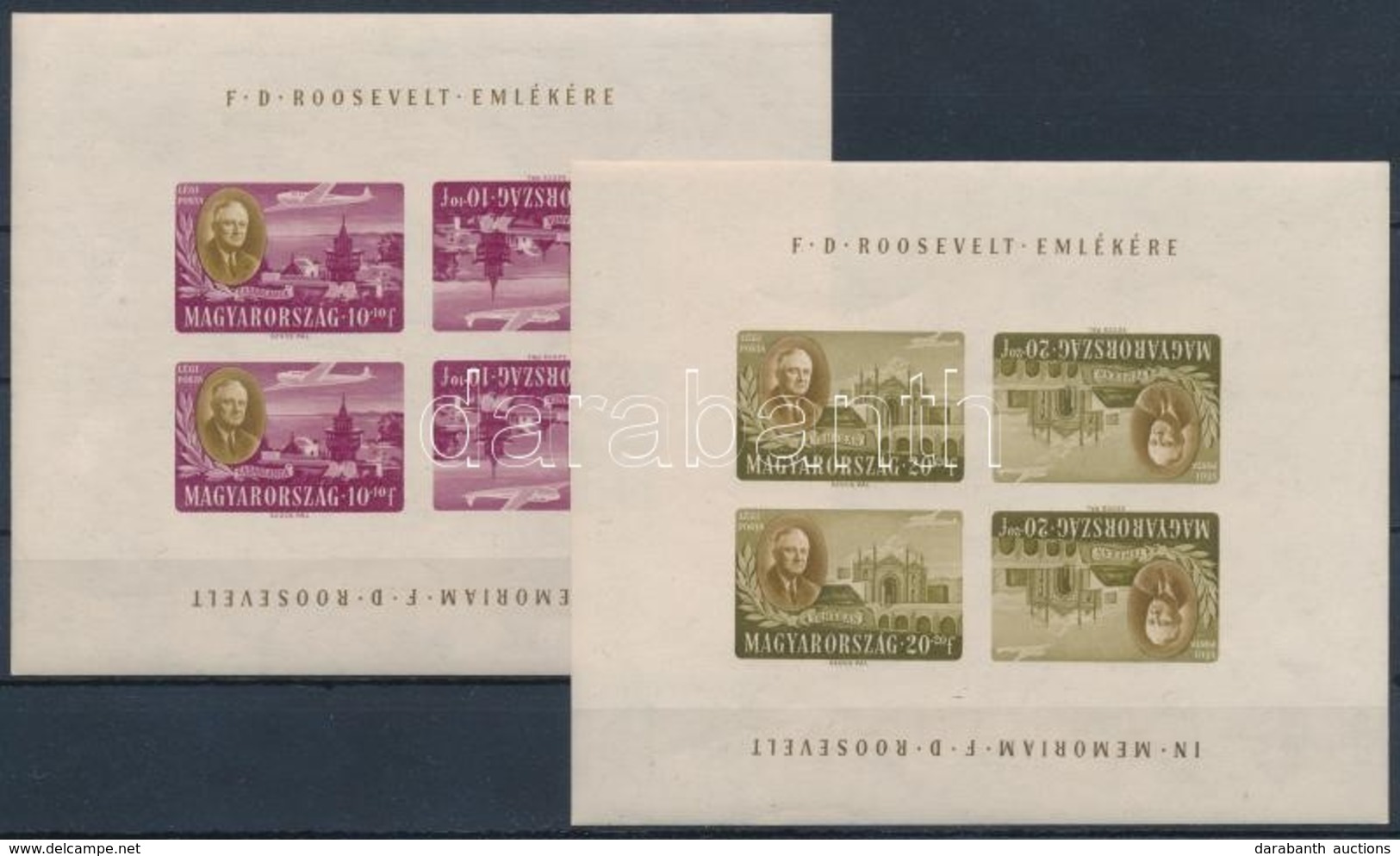 ** 1947 F. D. Roosevelt Vágott 4 Fordított állású Légiposta Kisív (125.000) / Mi 989-992 Imperforate 4 Tete Beche Airmai - Altri & Non Classificati