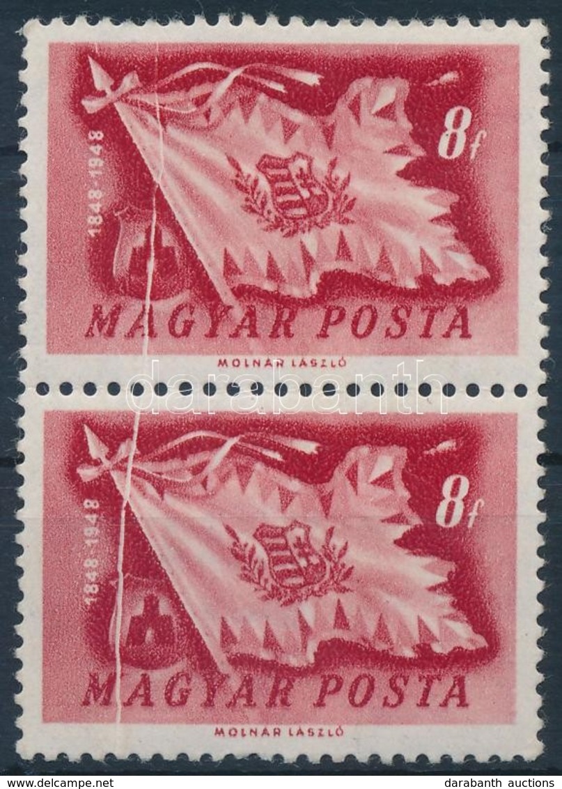 ** 1948 Centenárium 8f Függ?leges Pár Papírránccal / Mi 1000 Vertical Pair With Paper Craese - Altri & Non Classificati