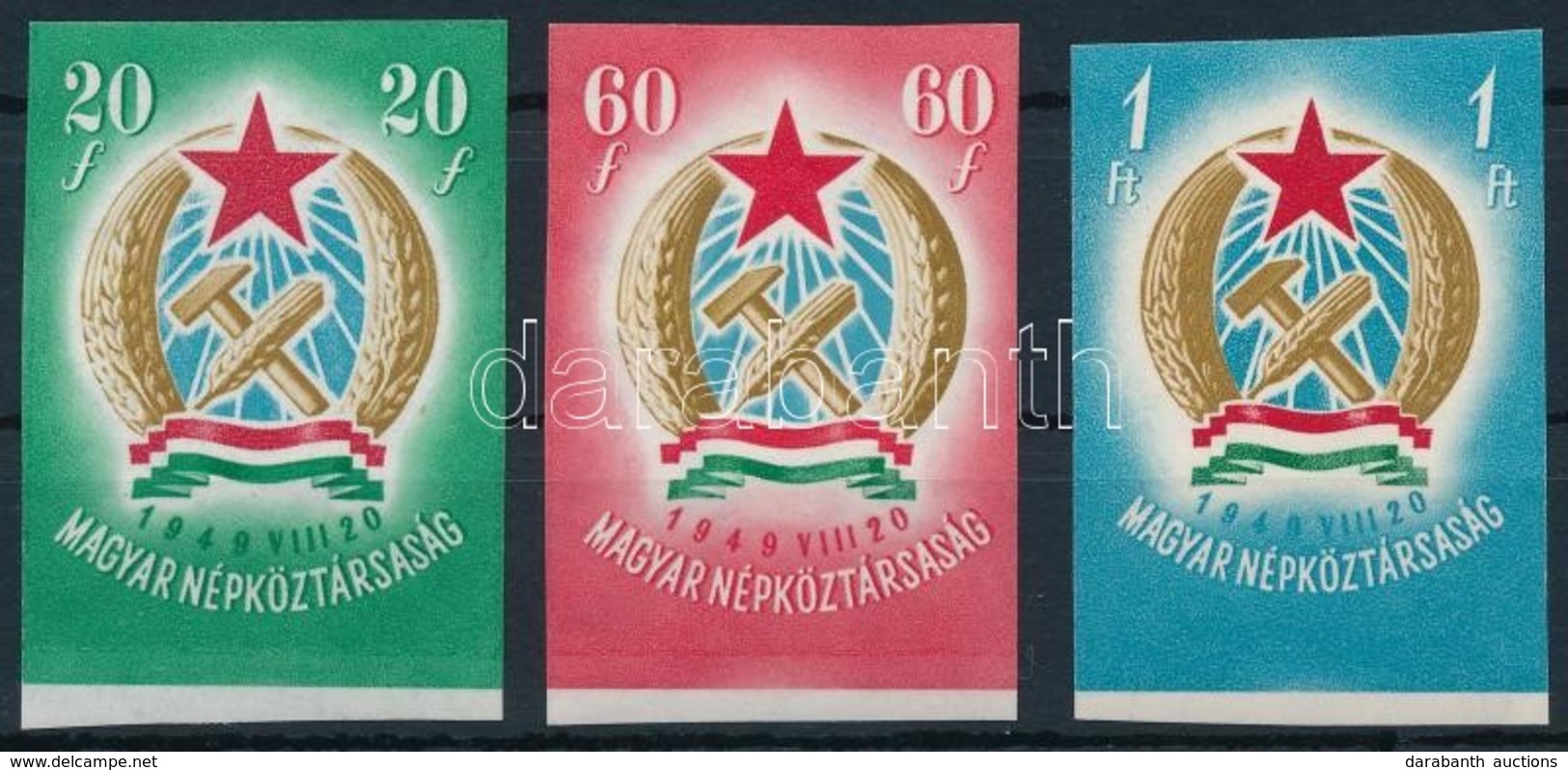 ** 1949 Alkotmány (I.) Vágott Sor XI. Vízjellel (40.000) / Mi 1053-1055 Imperforate Set With XI. Watermark - Altri & Non Classificati