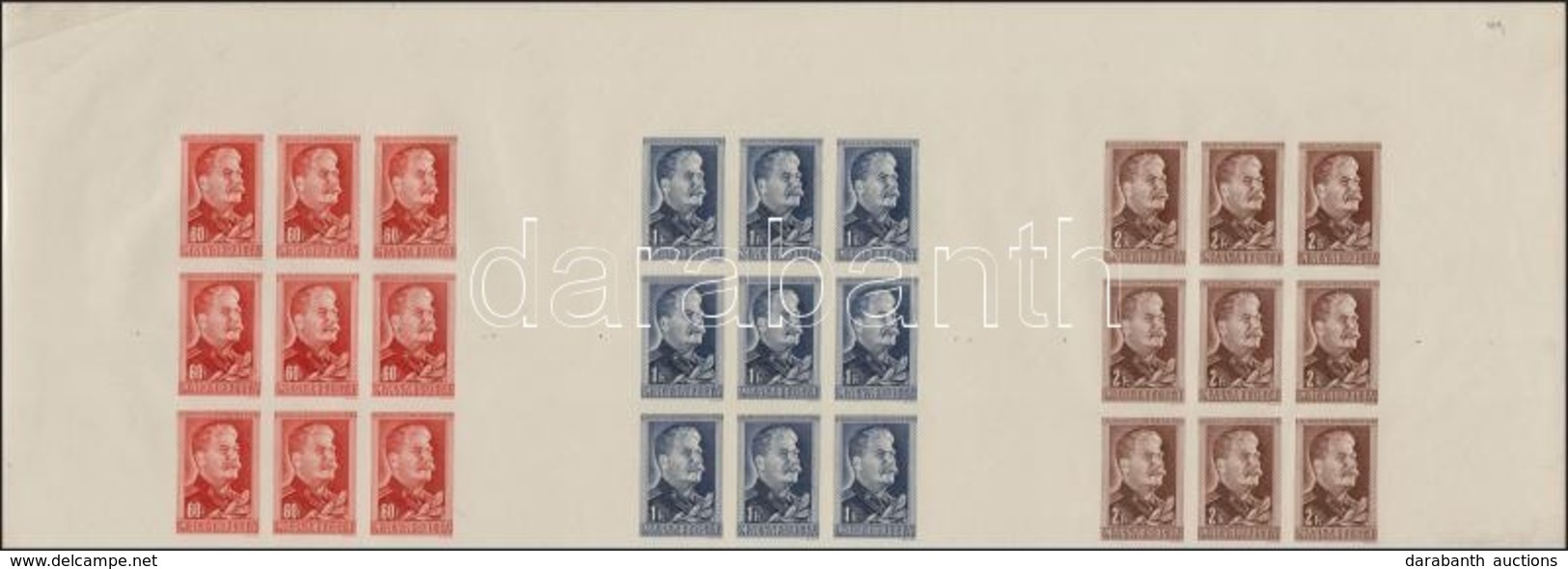 ** 1949 Sztálin Sor Vágott Kilencestömbök Egy összefügg? ívben (150.000) / Mi 1122-1124 Imperforate Blocks Of 9 In One S - Altri & Non Classificati