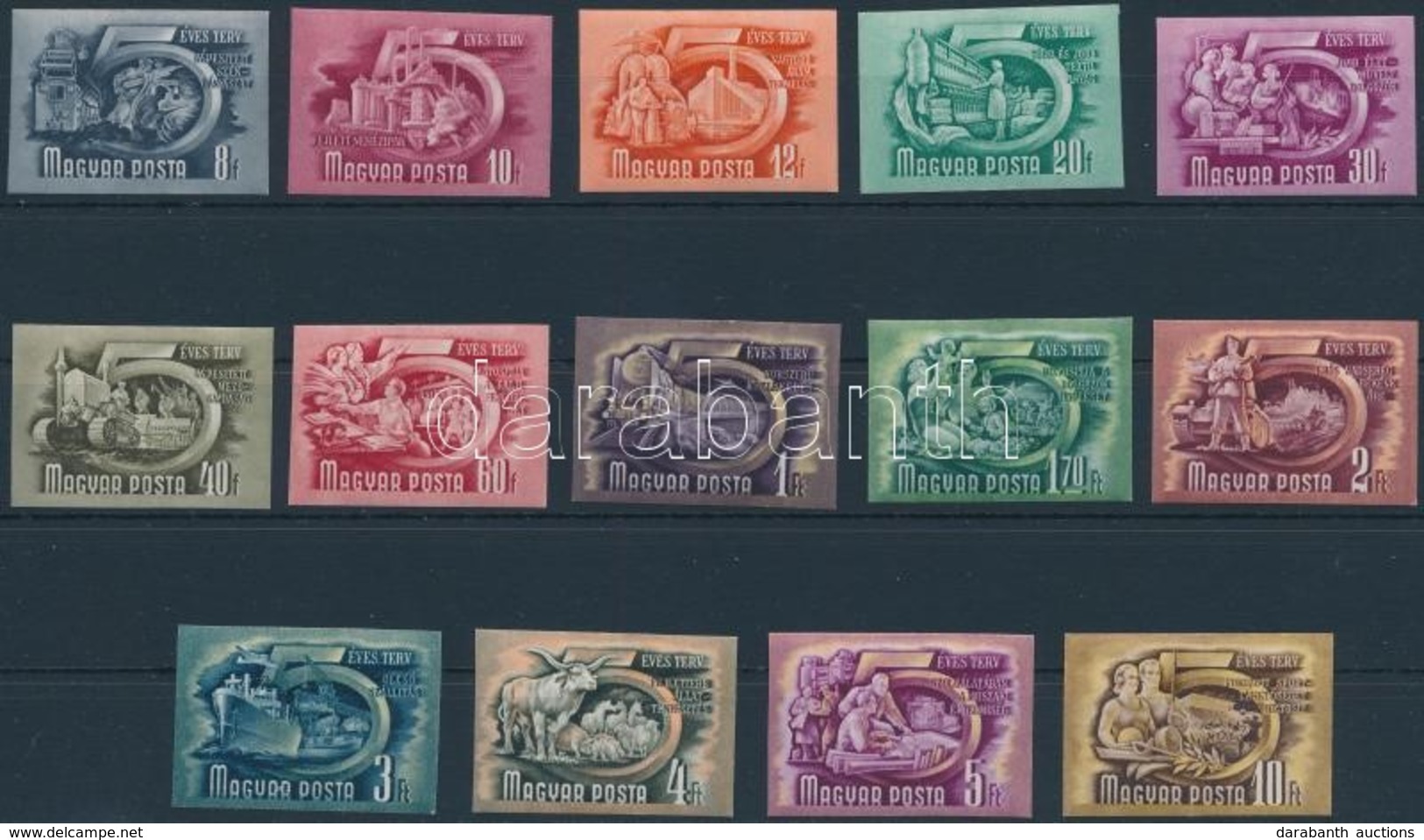 ** 1950 Ötéves Terv (I.) Vágott Sor (90.000) / Mi 1069-1082 Imperforate Set - Altri & Non Classificati