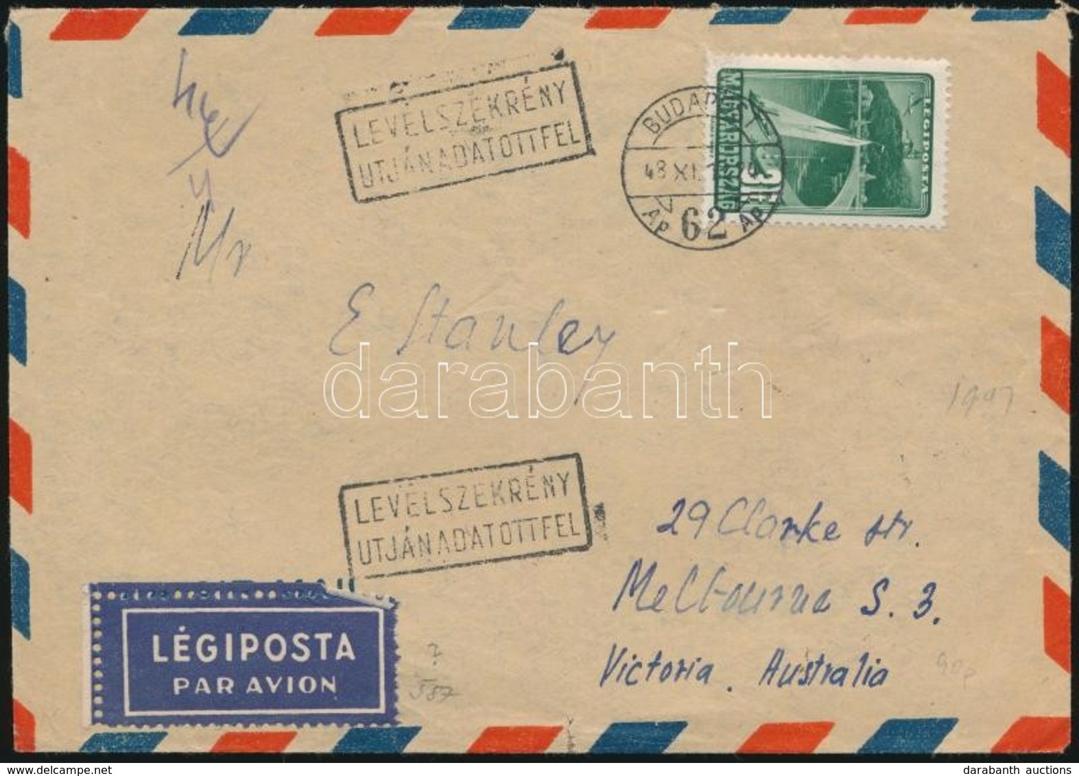 1948 Légi Levél Ausztráliába / Airmail Cover To Australia - Altri & Non Classificati