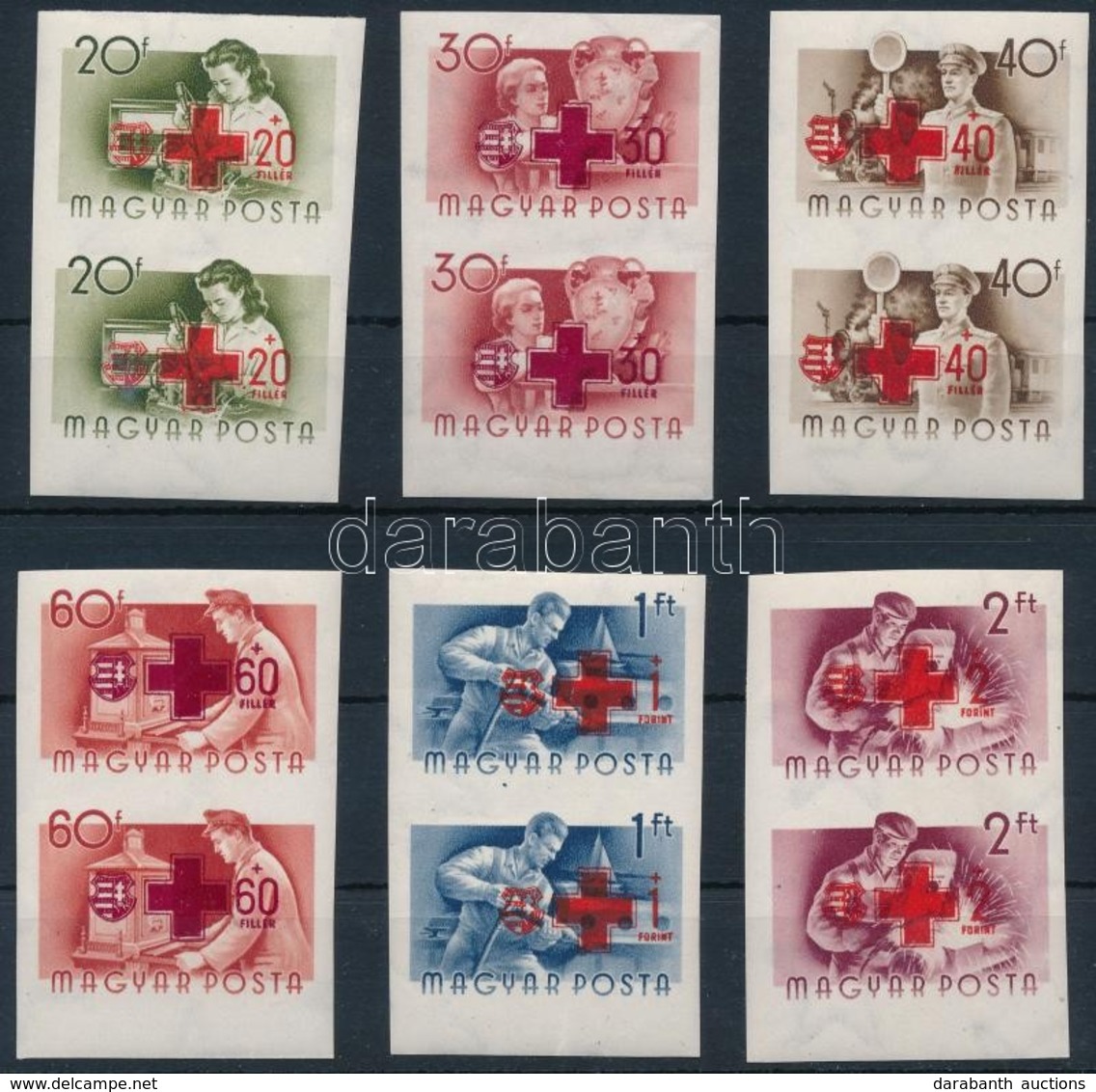 ** 1957 Vöröskereszt (IV.) Vágott ívszéli Párok (25.000) / Mi 1482-1487 Imperforate Margin Set - Altri & Non Classificati