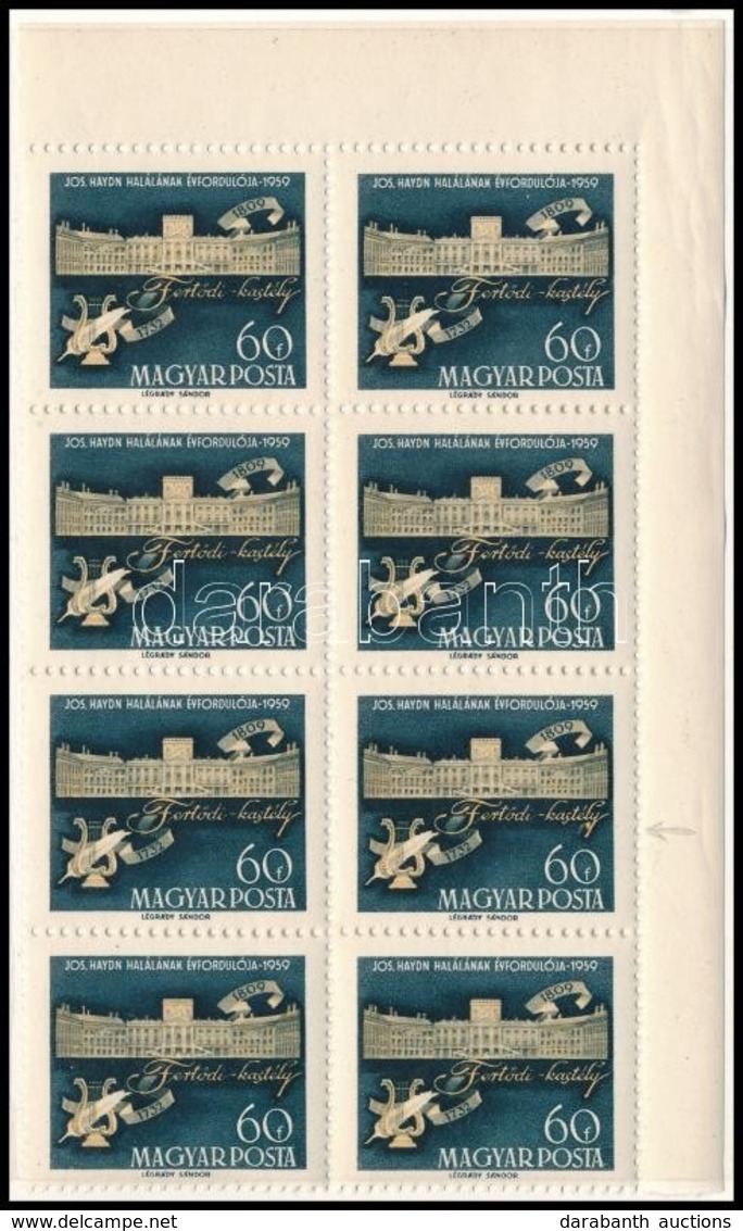 ** 1959 Haydn és Schiller 60f ívsarki 8-as Tömb Tévnyomattal / Mi 1622 Corner Block Of 8 With Plate Variety - Other & Unclassified