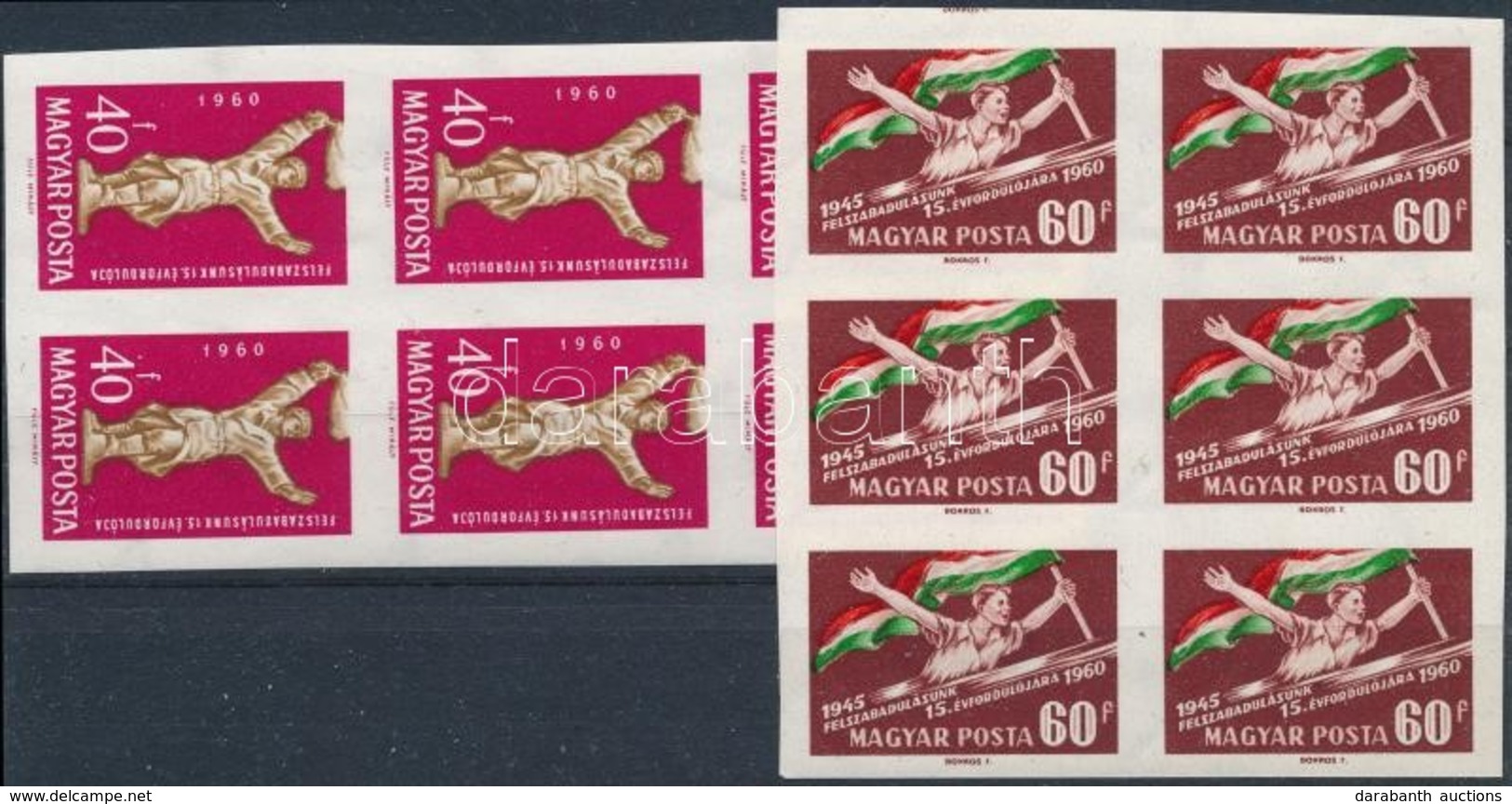 ** 1960 Felszabadulás Vágott Sor Hatostömbökben (24.000) / Mi 1678-1679 Imperforate Blocks Of 6 - Other & Unclassified