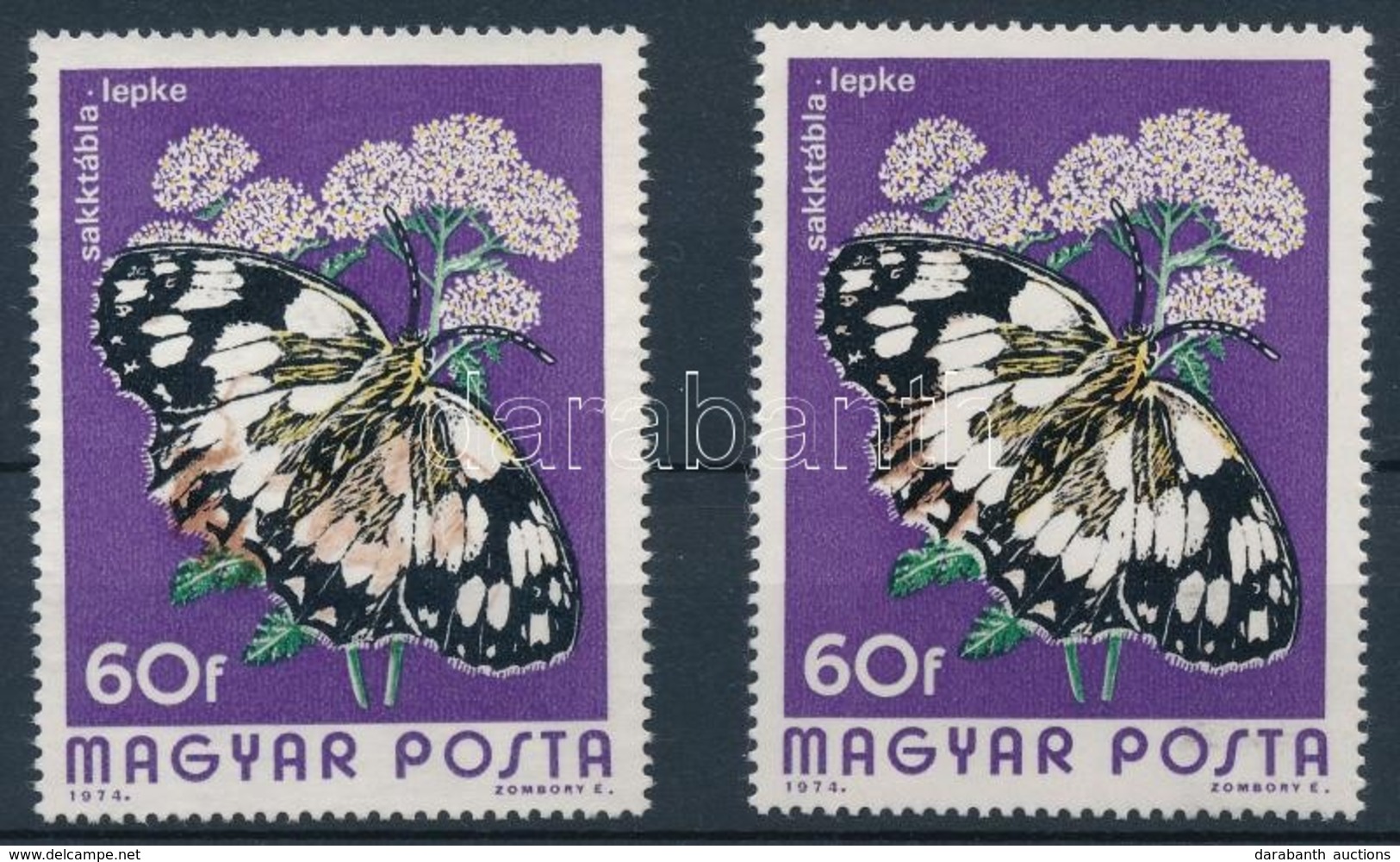 (*) 1974 Lepke 60f A Barna Szín 12 Mm-es Elcsúszásával + Támpéldány / Mi 2995 With Shifted Brown Colour - Other & Unclassified