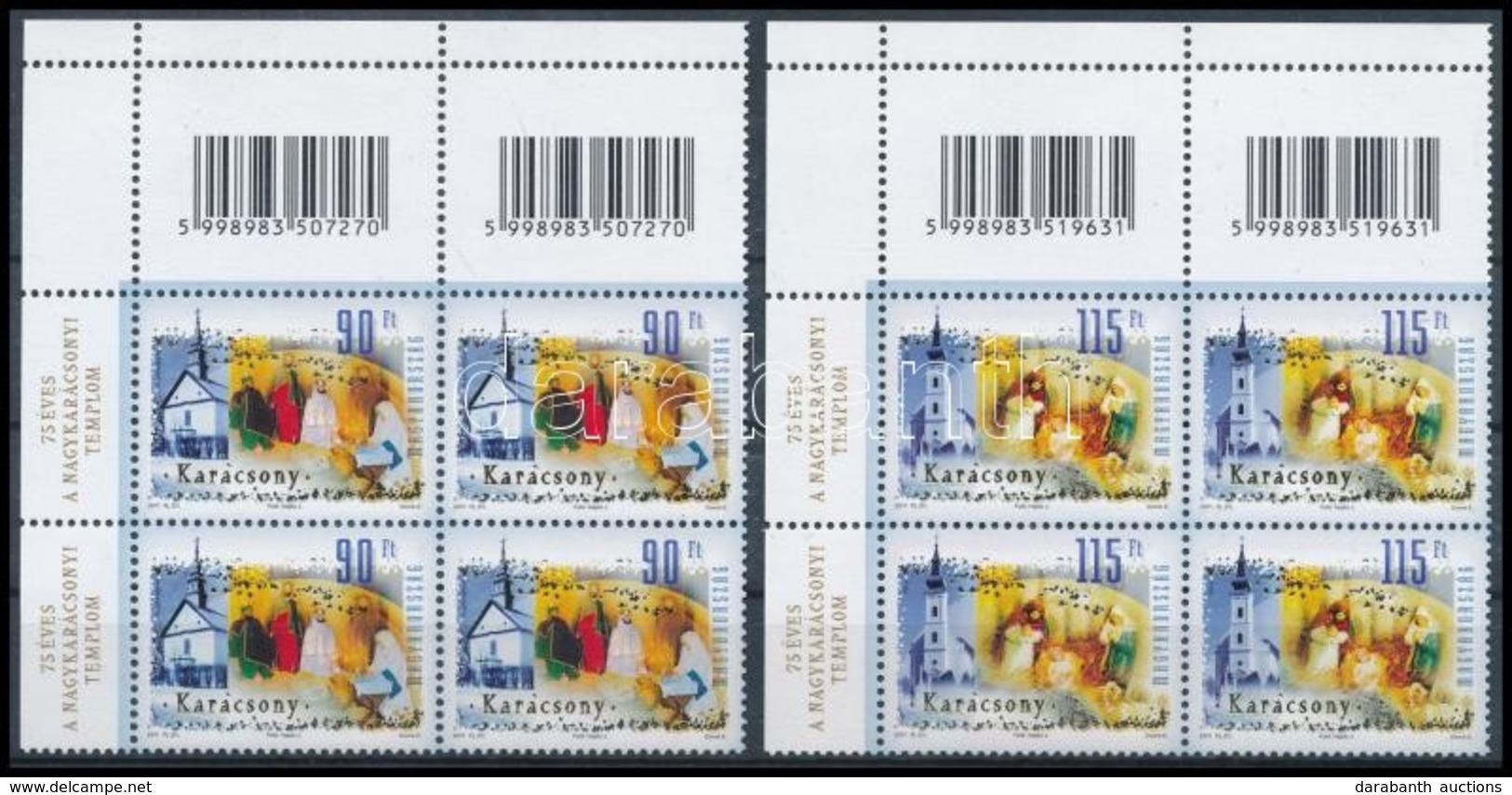 ** 2011 Karácsony Sor ívsarki Vonalkódos 4-es Tömbökben (min. 15.500) / Mi 5536-5537 Corner Blocks Of 4 With Barcode - Altri & Non Classificati