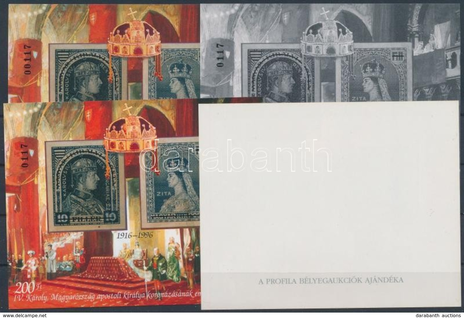 ** 1996/25 Koronázás Emlékív Garnitúra Azonos Sorszámmal (30.000) / Souvenir Sheet Set, 4 Varieties - Altri & Non Classificati