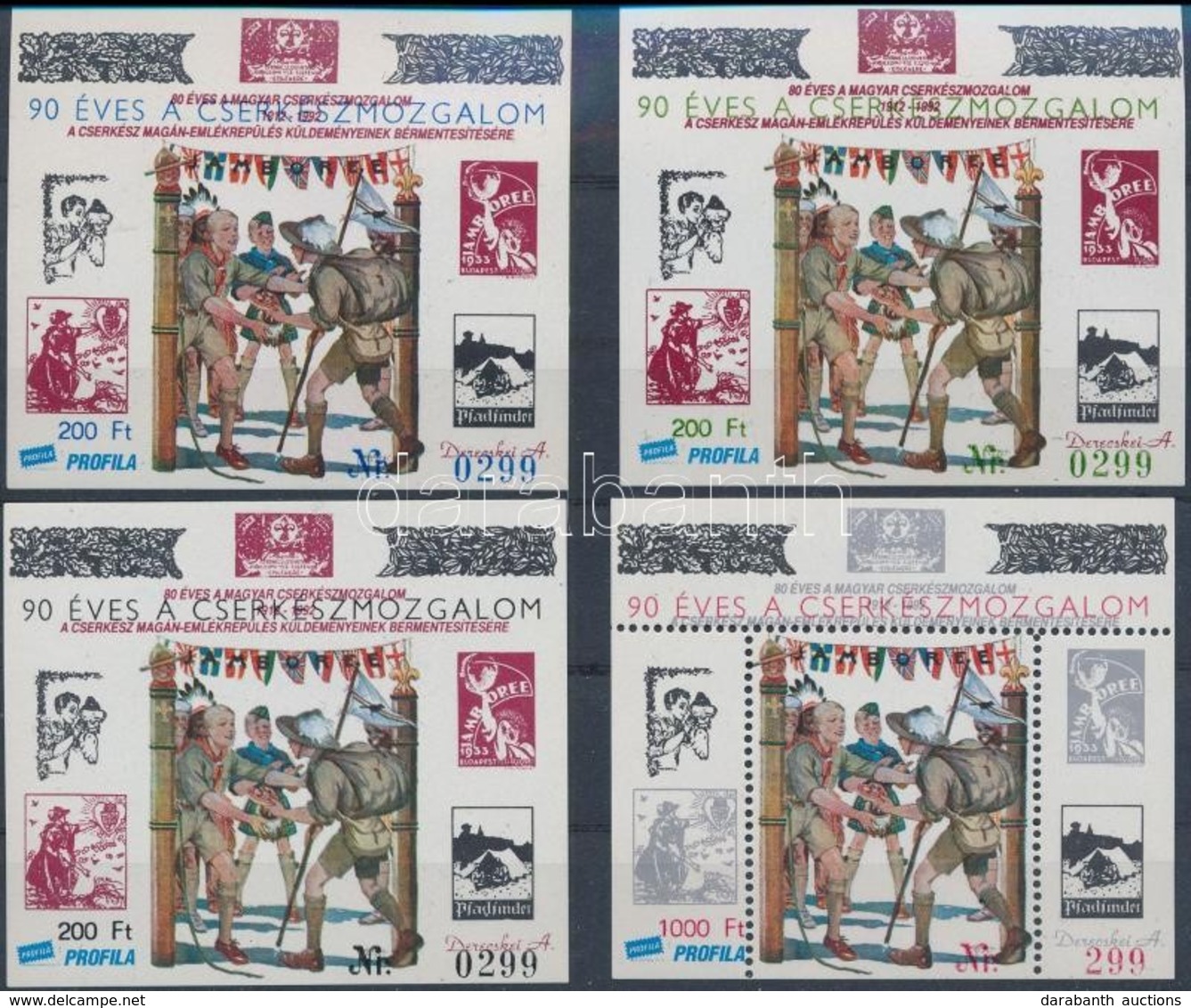 ** 1997/4-5 90 éves A Cserkészmozgalom 4 Db-os Emlékív Garnitúra Azonos Sorszámmal (15.000) / Souvenir Sheet Collection  - Altri & Non Classificati