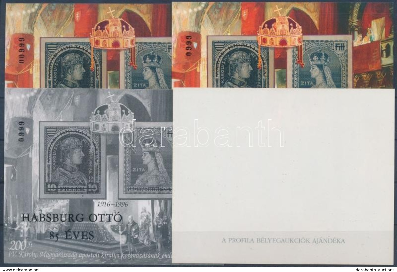 ** 1997/17 Habsburg Ottó 85 éves 4 Db-os Emlékív Garnitúra Azonos Sorszámmal (50.000) / Souvenir Sheet Collection With 4 - Other & Unclassified